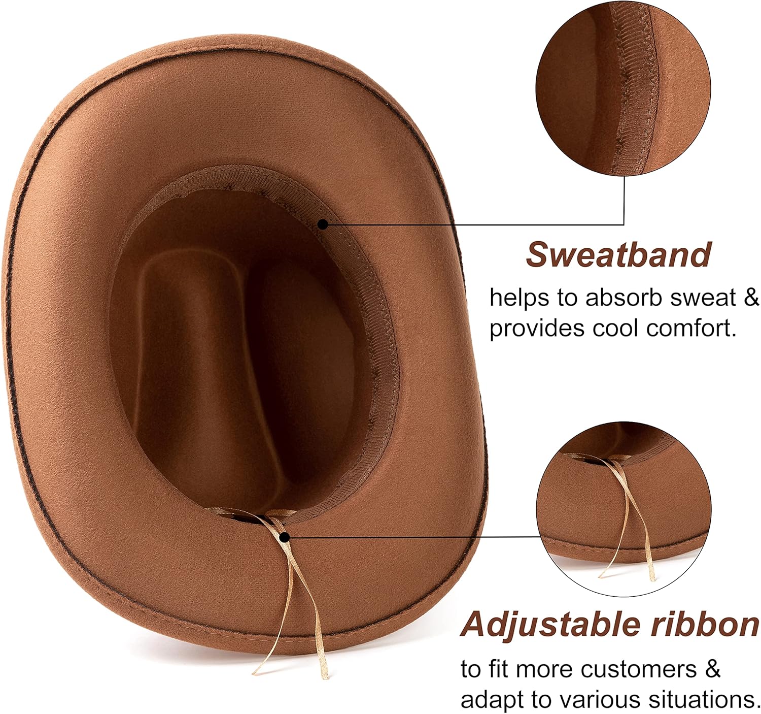 Lisianthus Men & Women's Felt Wide Brim Western Cowboy Outdoor Fedora Hats with Belt - Image 5