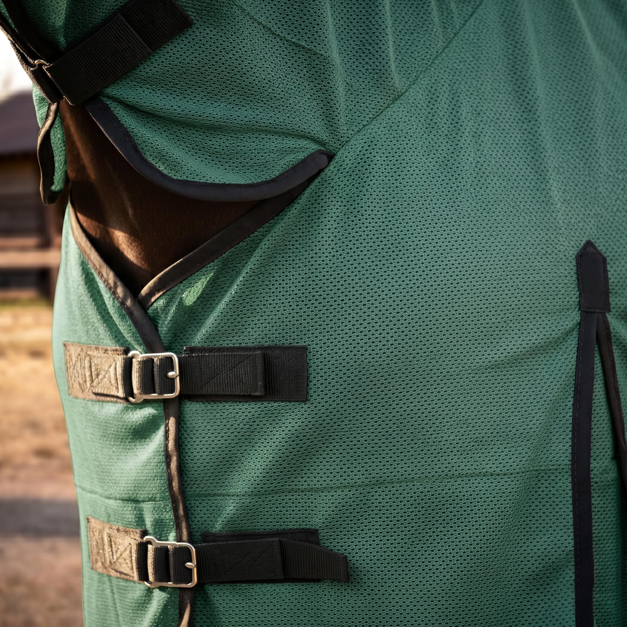 RESISTANCE Sábana para moscas de caballo con cubierta para el cuello y envoltura para el vientre, ligera, transpirable, protección UV, para caballos, color plateado, tamaños de 68 a 82 pulgadas (verde