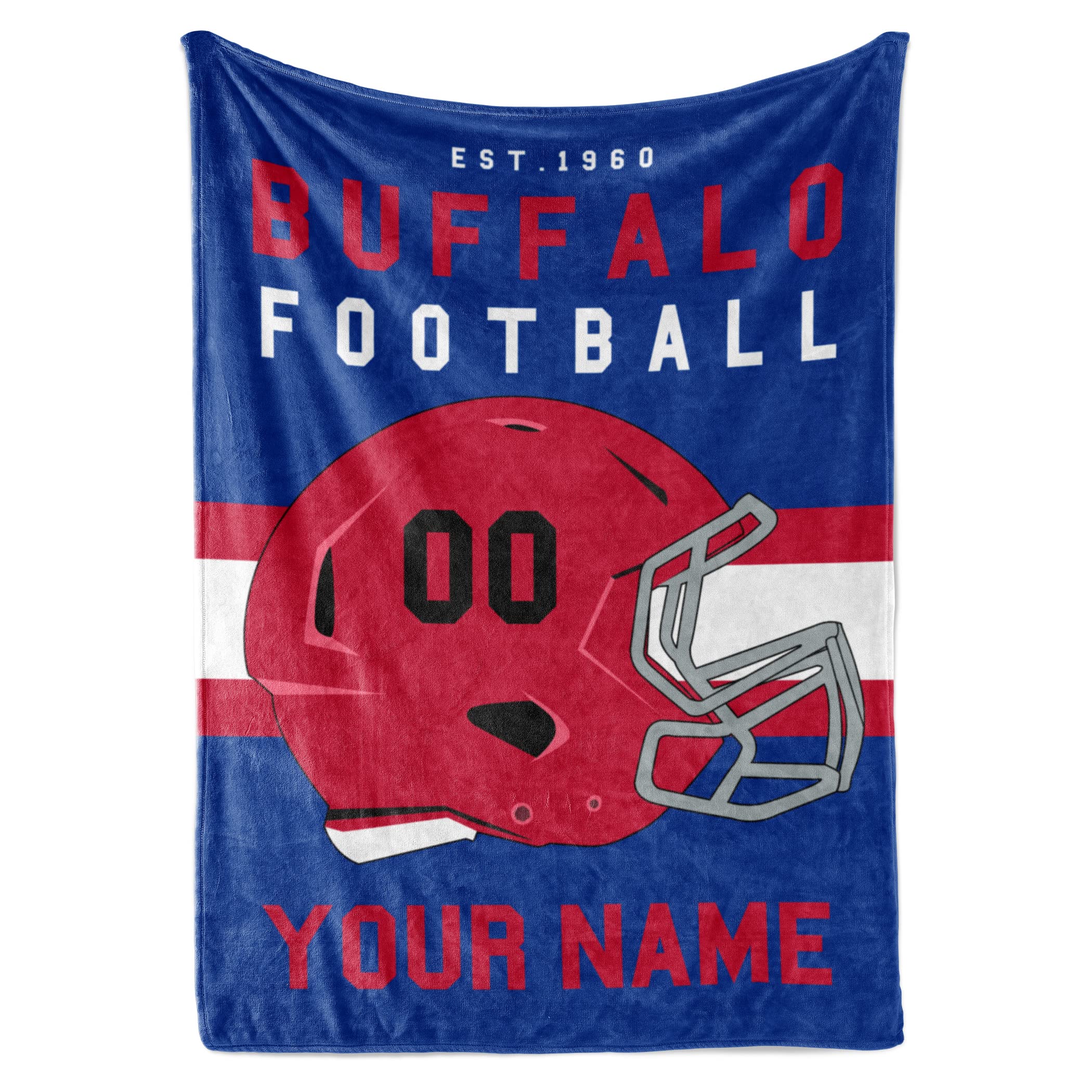 Personalized Football Throw Blanket for Kids and Adults | Warm and Soft Plush | American Football Custom Fan Gift with Helmet Number, Name, City, and Team Colors (50x60 Fleece - Buffalo)