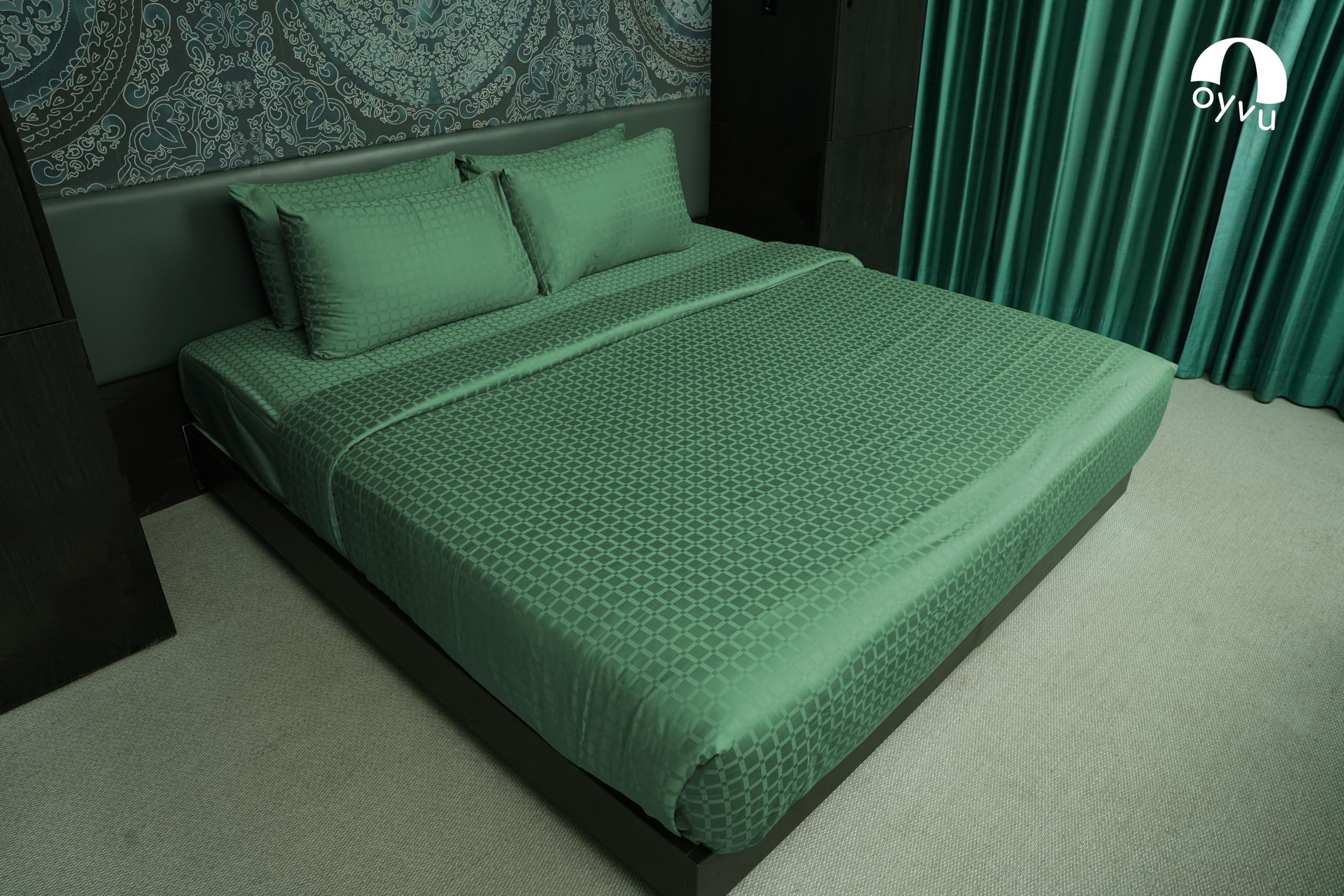 Oyvu Luxury Duvet Cover | 400TC | 100% Cotton | Malachite Green Color | Soft Signature Checks Design Duvet Cover for Duvets | Size, 92”x 102” inch | Pack of 1-image-41