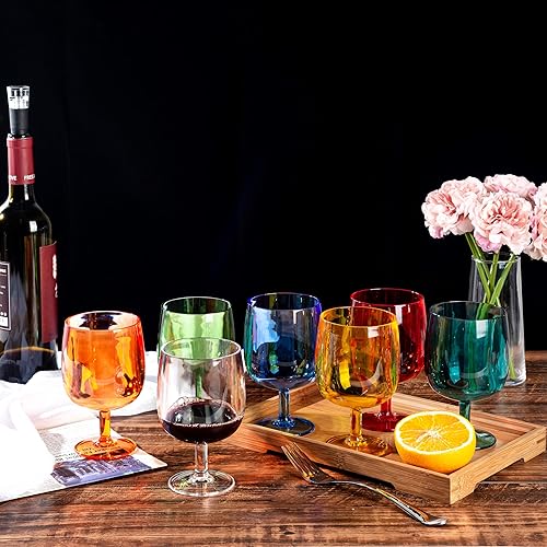 Miniatura 5 de KOXIN-KARLU Copas de vino clásicas apilables de plástico de 12 onzas, juego de 4 vasos acrílicos, multicolor