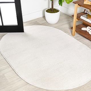 JONATHAN Y Haze Cream 3x5 Oval Low-Pile Area Rug - Pet-Friendly, Non-Shedding, Easy-Clean Indoor Rug for Living Room, Bedroom, Kitchen