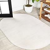 JONATHAN Y Haze Solid Low-Pile Ivory 5x8 Oval Indoor Area Rug, Coastal,Bohemian,Minimalist,Classic, Easy-Cleaning for Living Room,Bedroom,Kitchen,Pet Friendly,Non-Shedding (SEU100T-5OV)