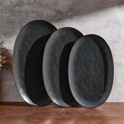 Miniatura 11 de famiware Bandeja de Servir, Platos de Servir Ovalados de 15.59/14.3/12.9 pulgadas para Entretenimiento, Cuencos de Servir, Esmalte Reactivo