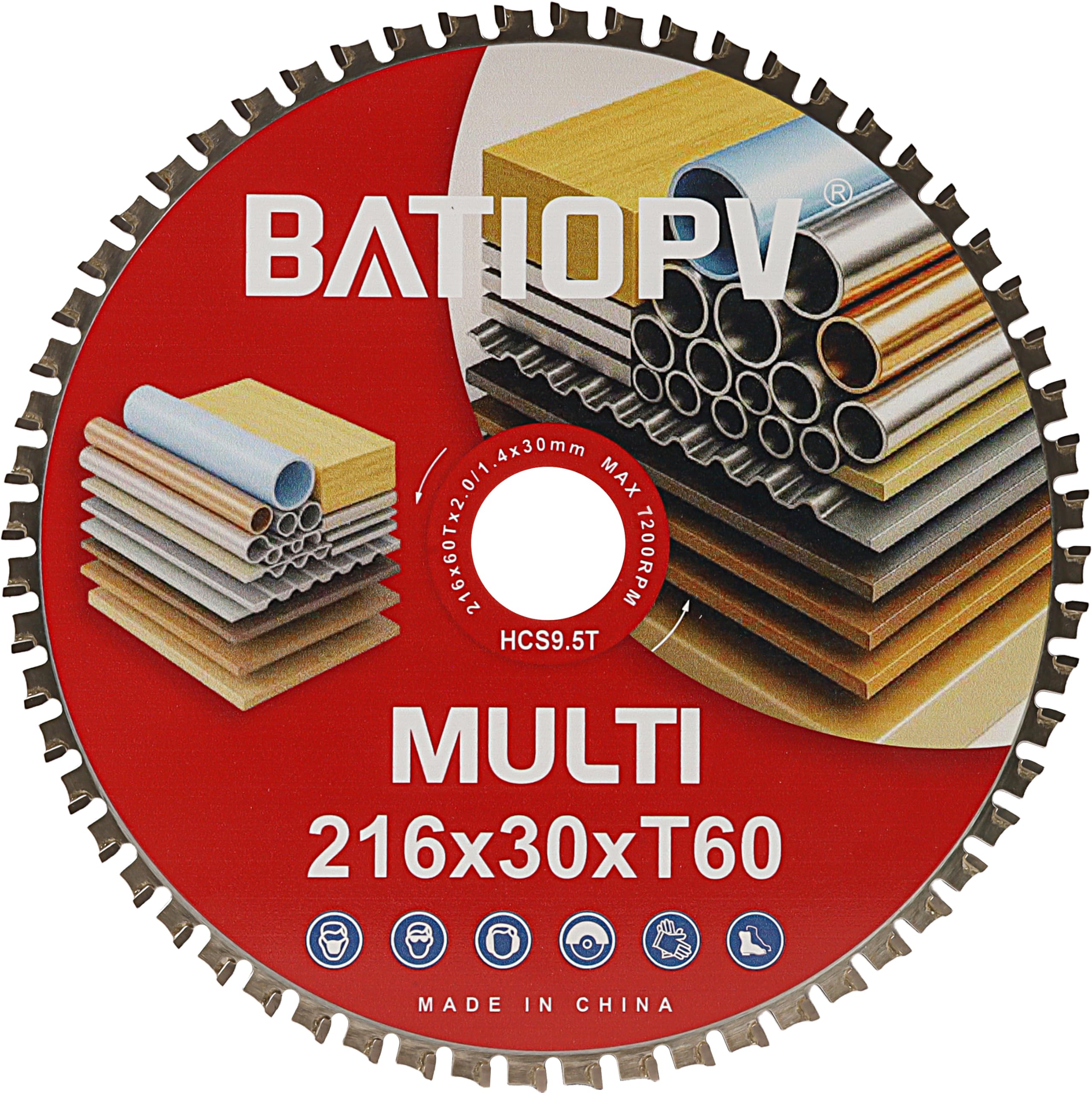 Circular Saw Blade 216 x 30 mm, 60 Teeth - Multi Material for Metal, Steel, Aluminum, Wood, Plastic and Laminate - Precise and Durable Cutting Disc