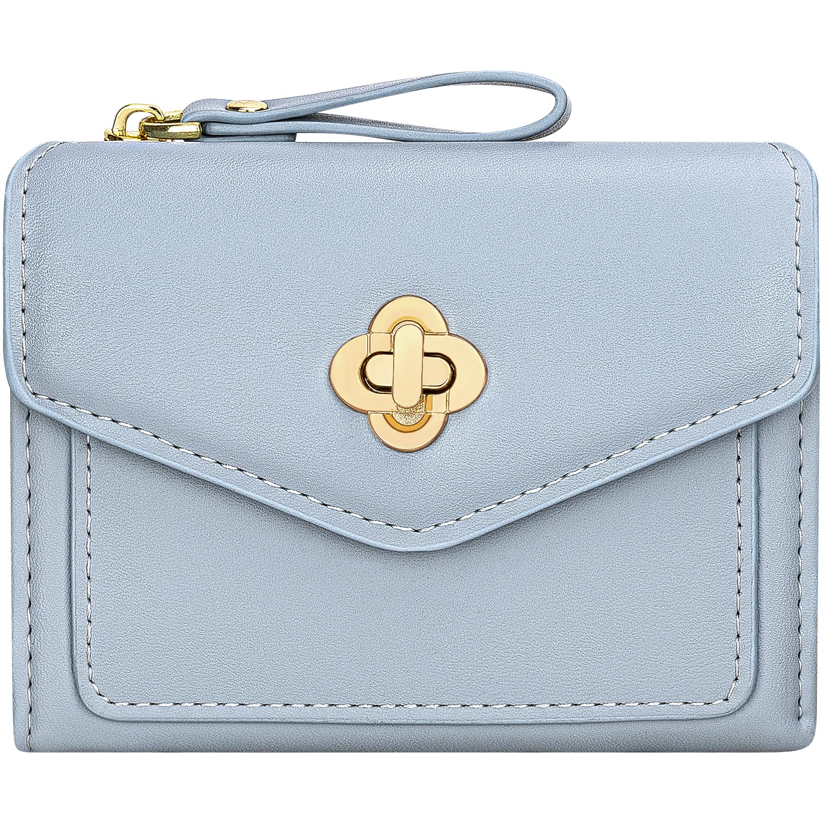 BIAOTIE Small Wallet for Women Leather Bifold Pocket Wallet RFID Blocking Credit Card Holder Cute Purse with Zipper Coin Pocket (Blue)