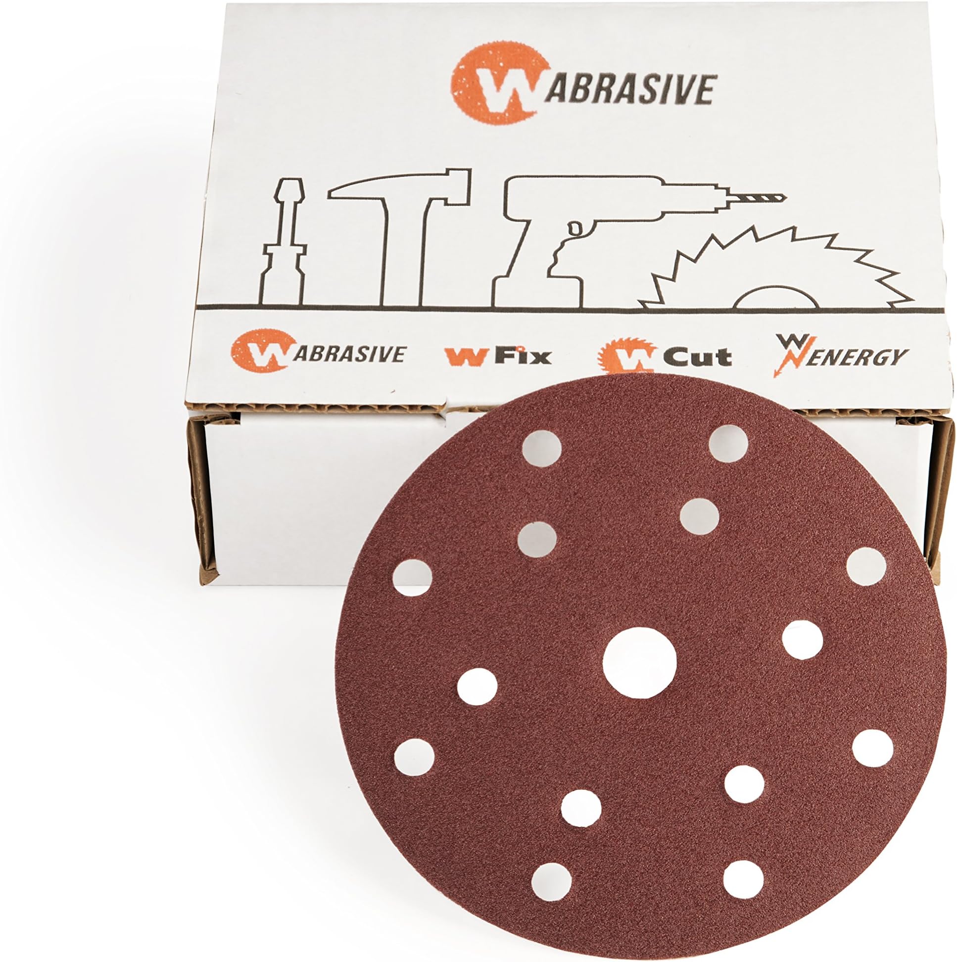 Wabrasive 150mm Sanding Disc 100 Grit Sandpaper Pack of 50 | 15-Holes Hook and Loop Sanding Sheets | Random Orbital Sander Discs | 6 inch Sanding Discs