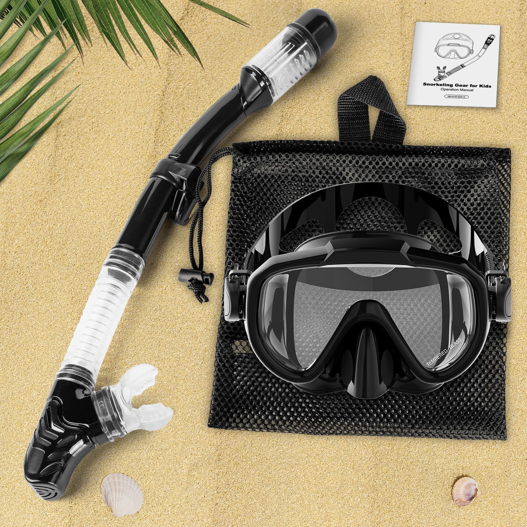 Zipoute Snorkel Set, Trockenschnorchelausrüstung für Kinder, Panorama-Hartglaslinse, Anti-Leck & Anti-Beschlag, verstellbares Schnorchel-Set für Kinder, Schnorchel-Set für Kinder