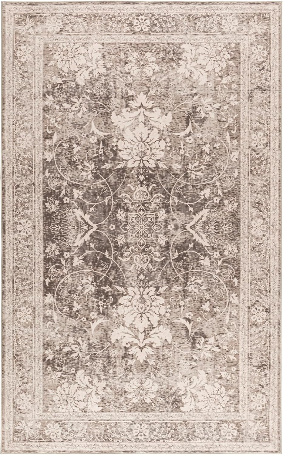 Brown 5x8 Area Rug - Distressed Washable Area Rugs with Low Pile, Soft Non Slip Backing Vintage Rugs for Living Room, Bedroom, Kitchen, Dining Room and Office