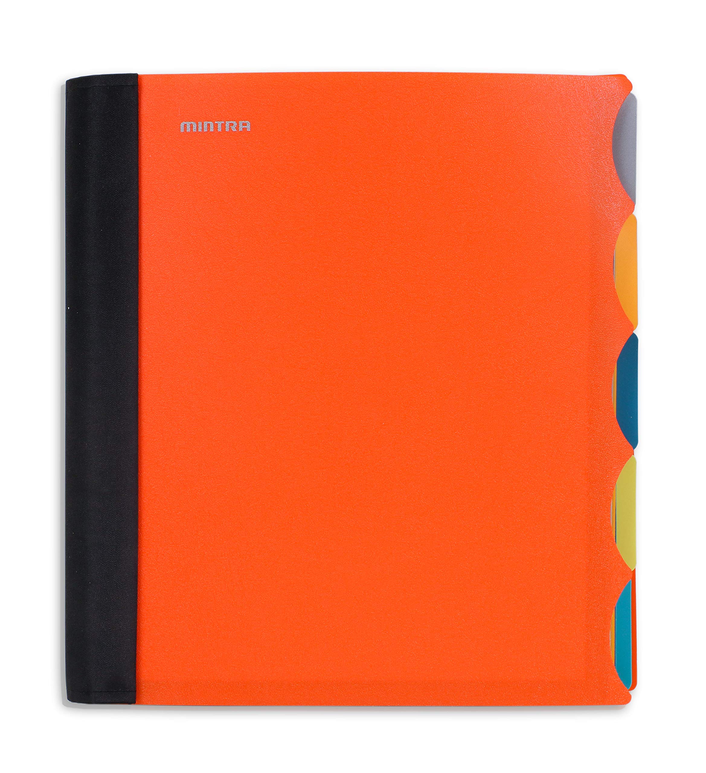 Mintra Office Durable PREMIUM Spiral Notebook, ((Orange, 5 Subject, 8.5in x 11in)), Fabric Covered Coils, No Snags, Removable Adjustable Pocket Dividers, Ruler, Organization, Customizable