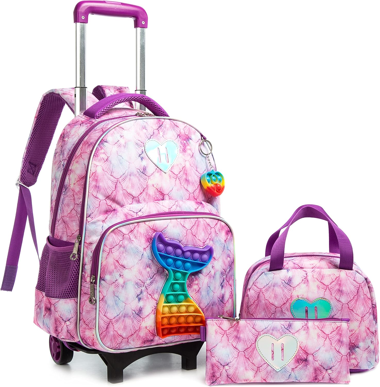 Backpack with Wheels for Girls Mermaid Rolling Backpack