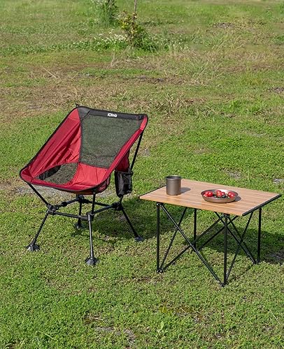 Vista 13 de iClimb Ultralight Compact Camping Folding Beach Chair with Anti-Sinking Large Feet and Back Support Webbing (Black - Square Frame)