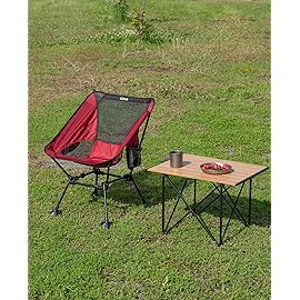 iClimb Ultralight Compact Camping Folding Beach Chair with Anti-Sinking Large Feet and Back Support Webbing (Red - Square Frame)