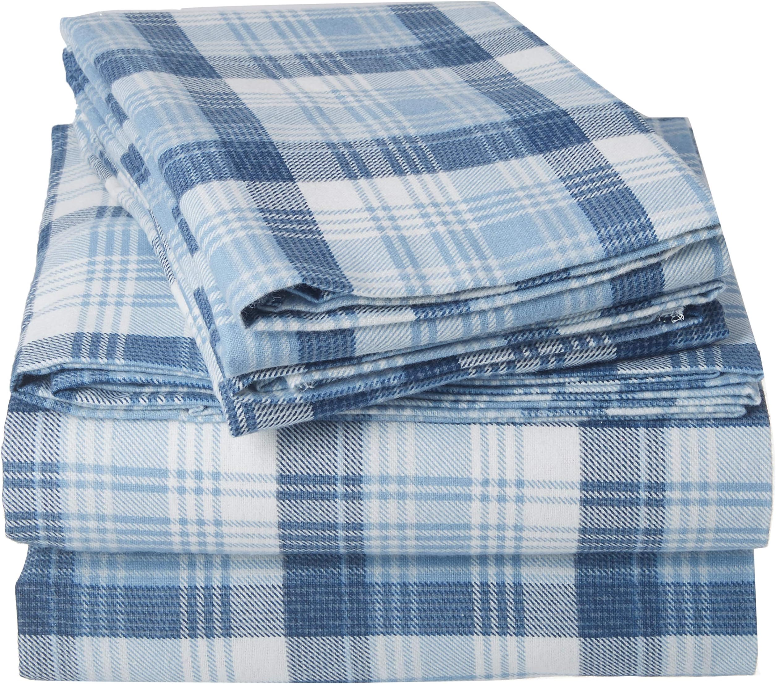 WoolrichFlannel 100% Cotton Sheet Set Warm Soft Bed Sheets with 14" Elastic Pocket, Cabin Lifestyle, Cold Season Cozy Bedding Set, Matching Pillow Case, Cal King, Blue Plaid, 4 Piece