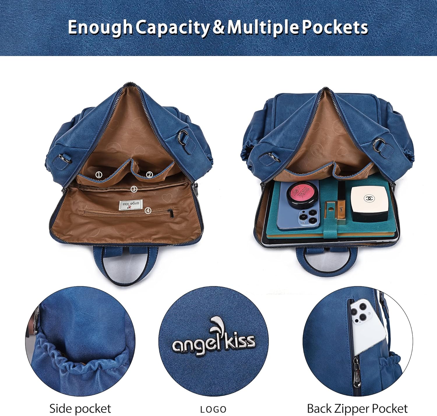 Angel Kiss Women's Backpacks & Purse - PU Leather Zipper Casual Backpacks & Shoulder Bags - Image 3