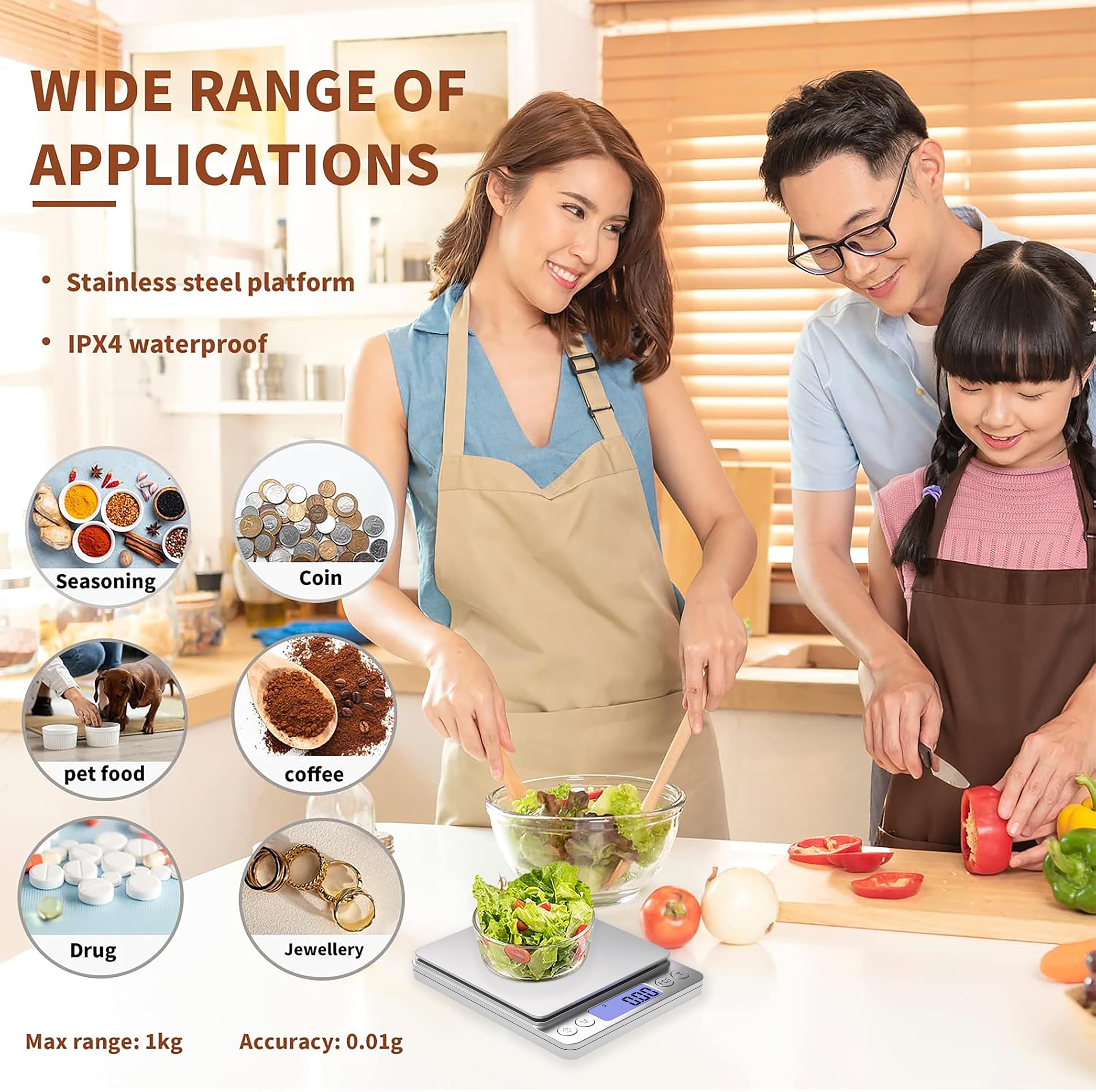 MEIYA Báscula digital de gramos de 1000 g/0,01 g, báscula para alimentos onzas y gramos, báscula de cocina de carga USB actualizada, peso digital para cocinar, hornear, función de tara, 9 unidades, 2