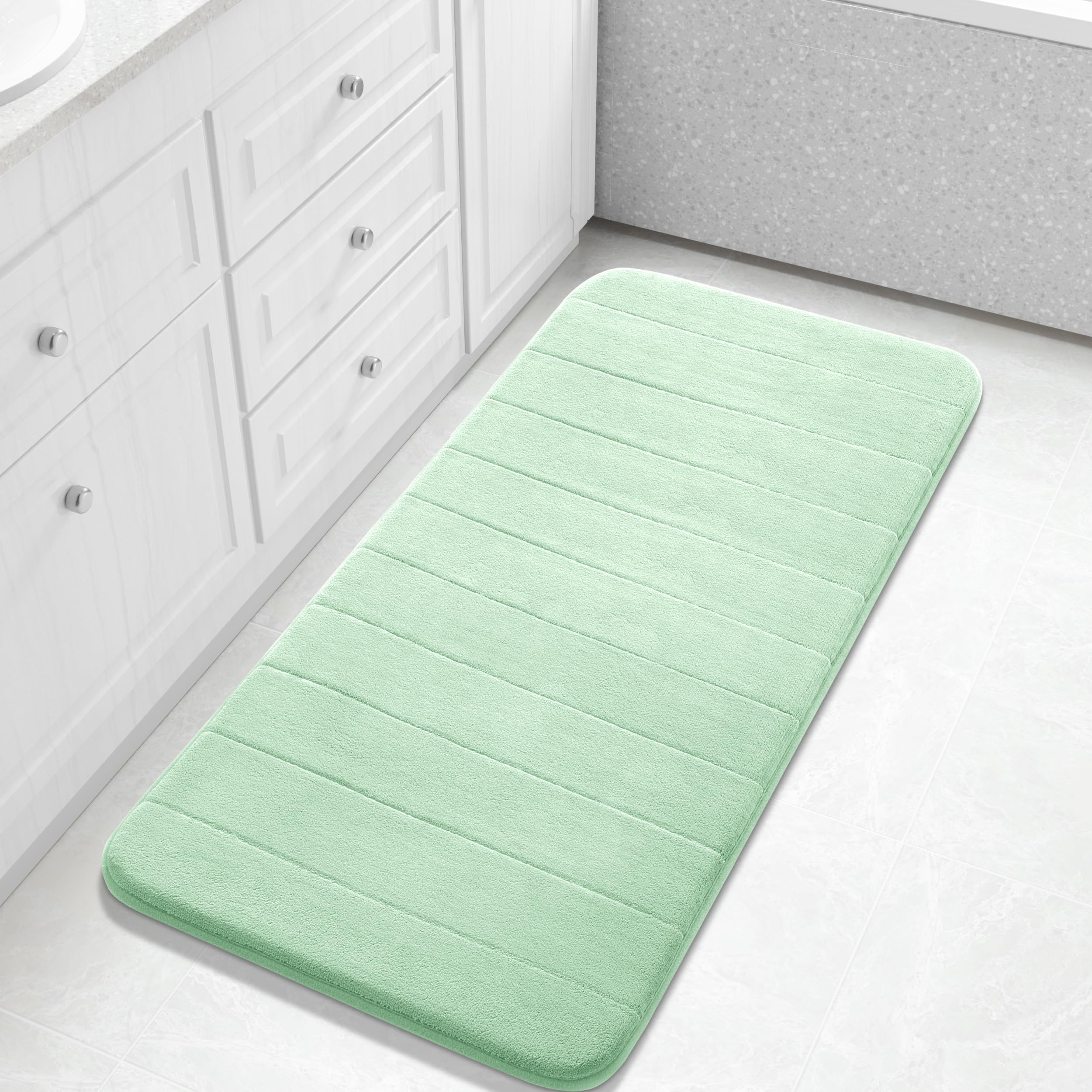 Yimobra Memory Foam Bath Mat Large Size, 44.1 x 24 Inches,Soft and Comfortable, Super Water Absorption, Non-Slip, Thick, Machine Wash, Easier to Dry for Bathroom Floor Rug , Pale Green