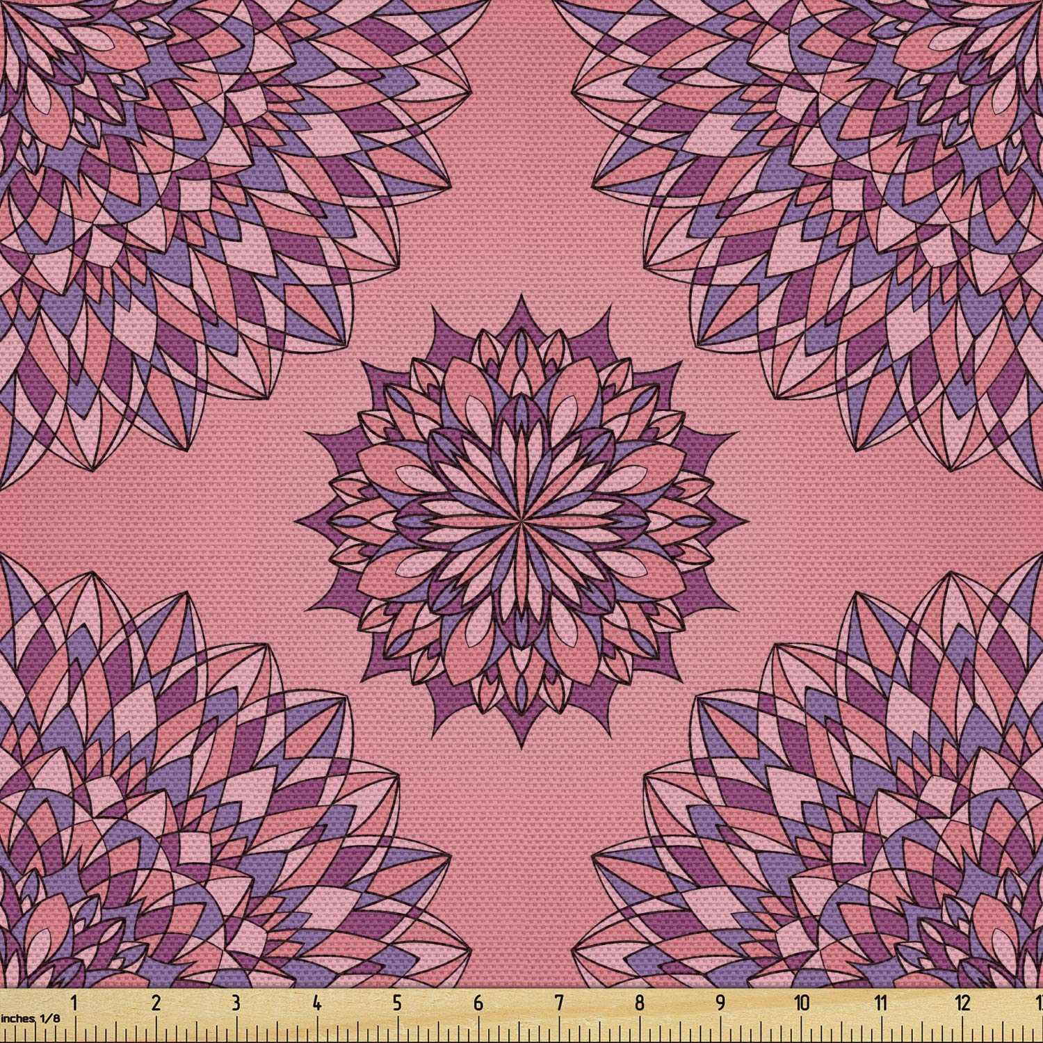 Ambesonne Purple Mandala Fabric by The Yard, Filigree Art Inspired Bohemian and Oriental Display, Decorative Fabric for Upholstery and Home Accents, 3 Yards, Fuchsia Coral