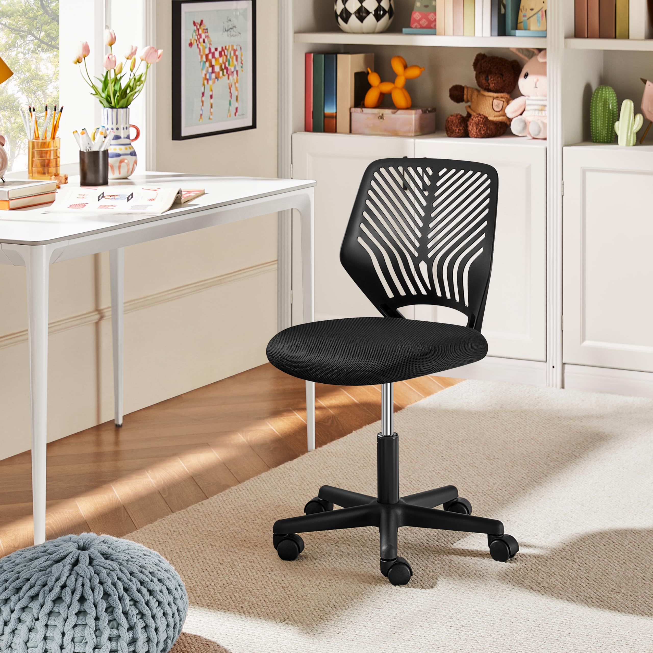 Yaheetech Silla Escritorio de Oficina Ergonómica Silla Giratoria Altura Ajustable sin Reposabrazos Asiento Malla Negro