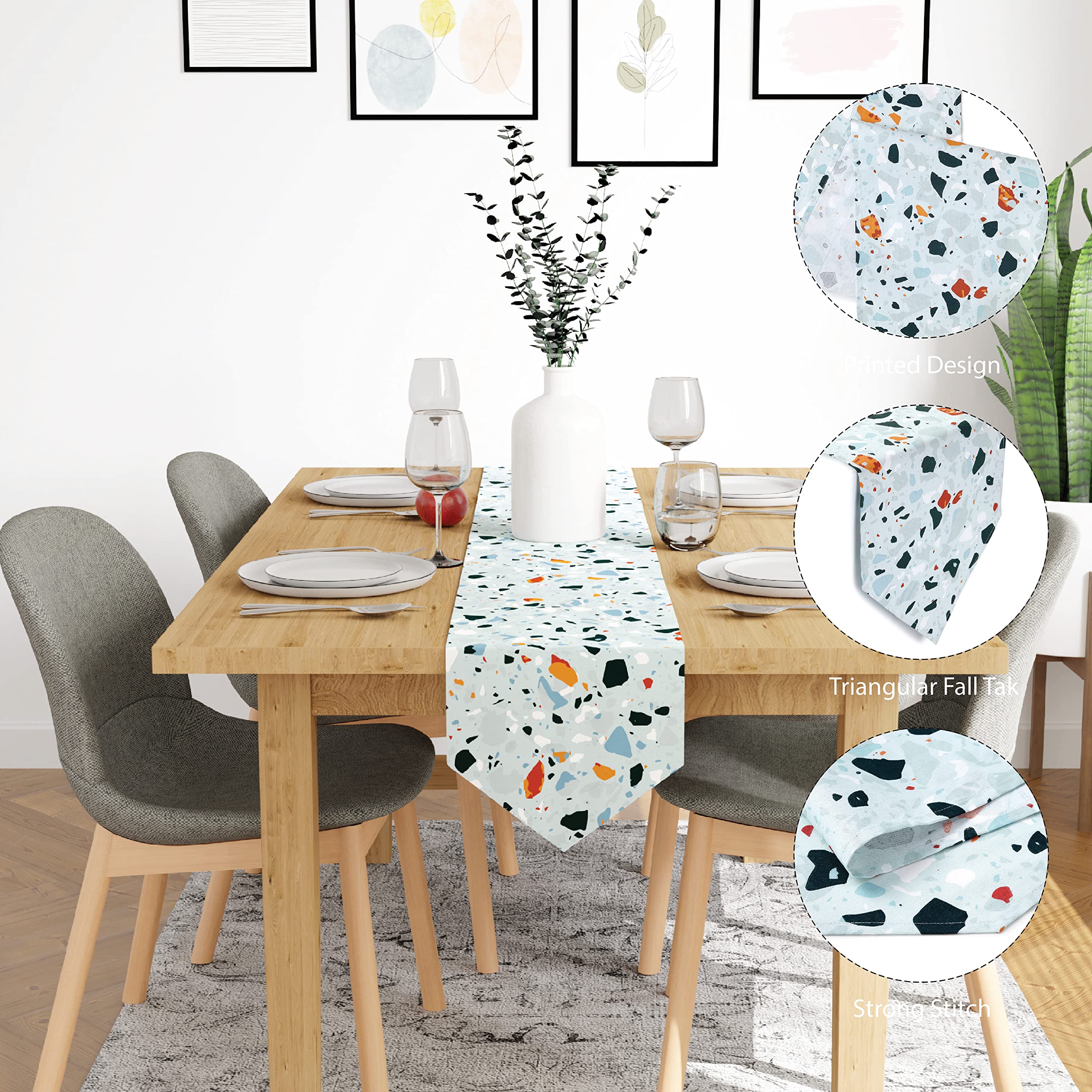 Encasa XO Table Runner for 4 to 6 Seater - Luxury Cotton - Twill Fabric Mercerised - Printed - Size 13