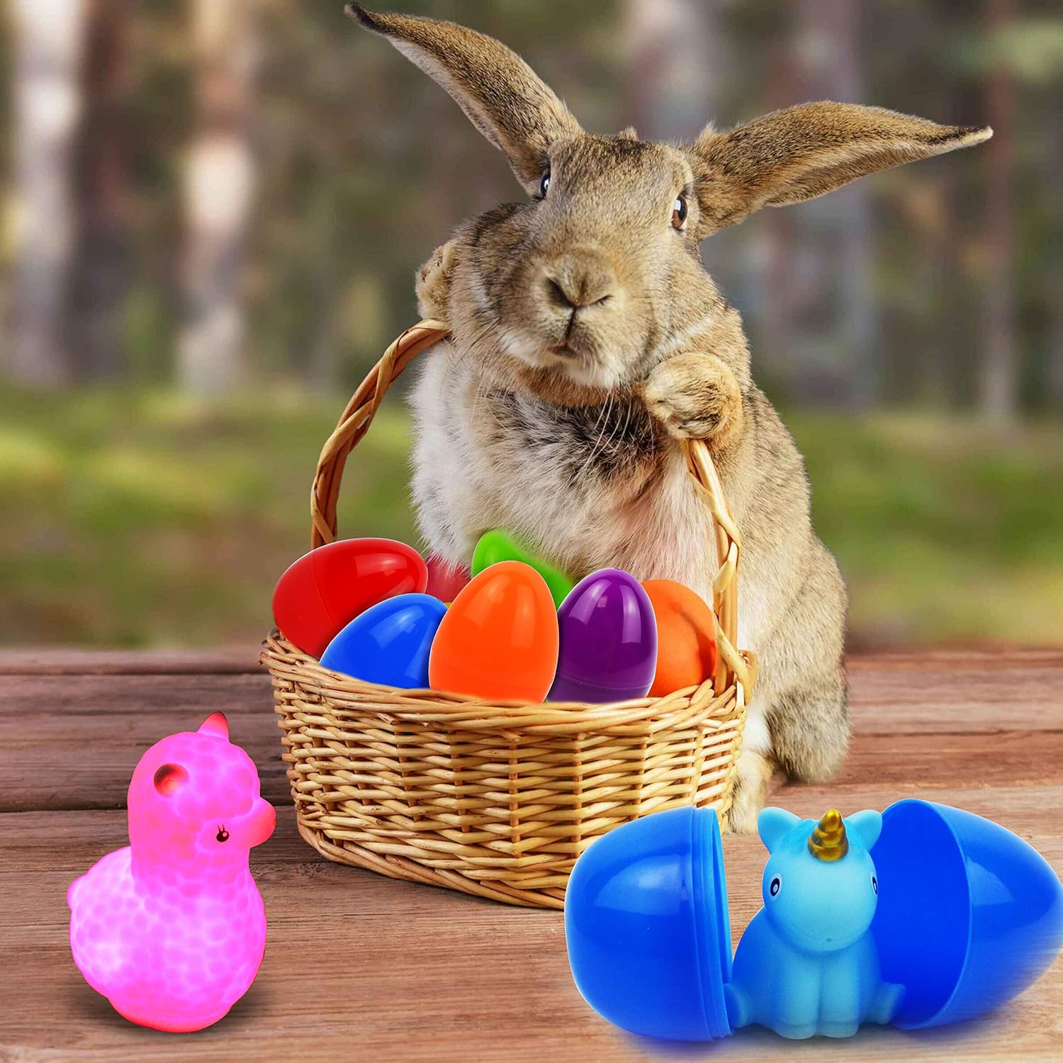 JOYIN 6 Pcs Pre-Filled Easter Eggs with Light-up Floating Bath Toys for Kids Toddler Eggs Hunt, Basket Stuffers/Fillers, Filling Treats, Party Favor, Classroom Prize Supplies