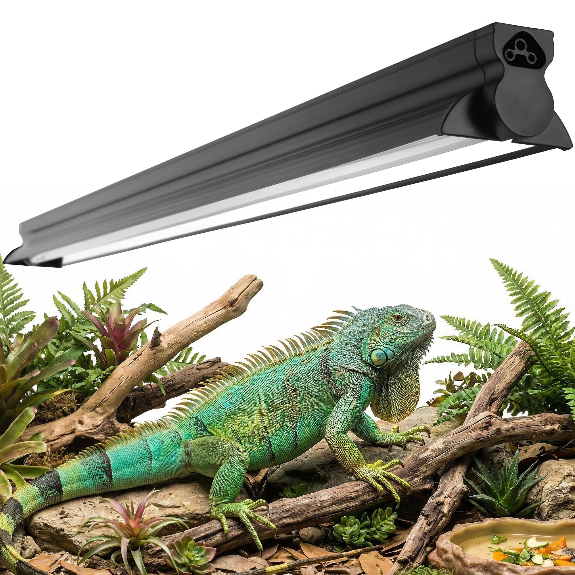 Eckpo T5 HO UVB Reptile Light Kit, 34.5" Fixture with 21W 5.0 UVB Tube, Suitable for Rainforest Reptiles Including Adult Green Iguanas