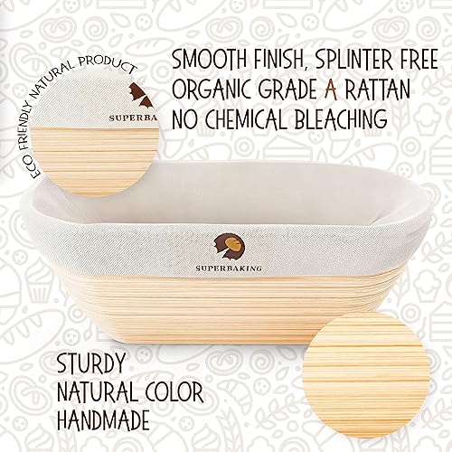 Miniatura 2 de Superbaking Banneton - Juego de cestas a prueba de pan, ovalada de 10 pulgadas, cesta a prueba de masa madre para suministros de herramientas para
