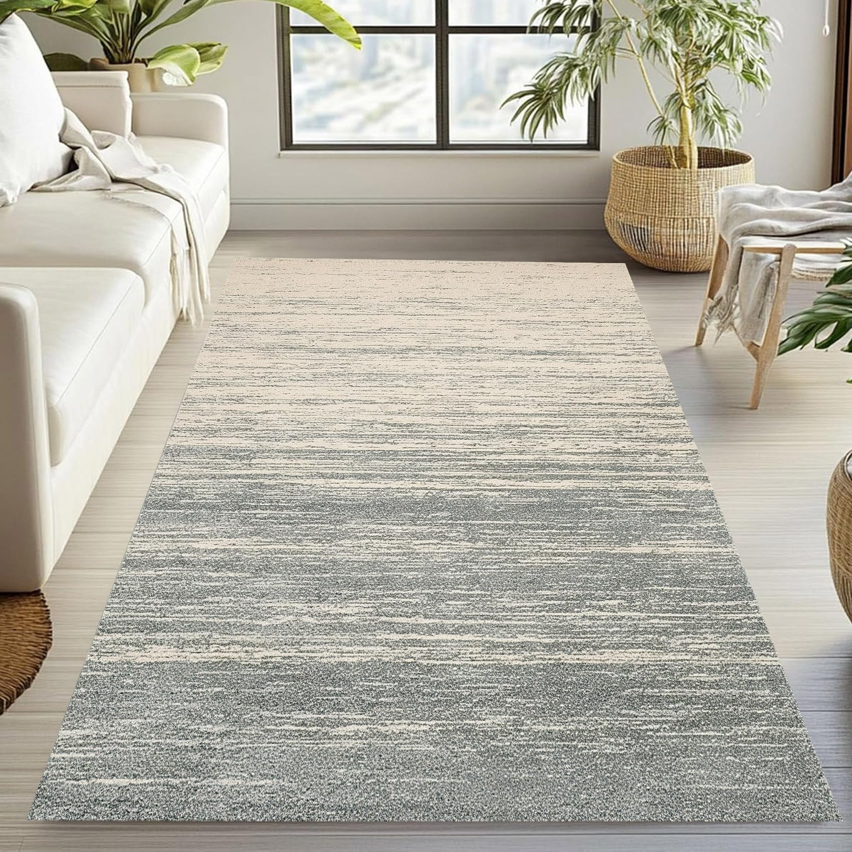 Tapis moderne abstrait beige gris grand tapis neutre salon salle à manger 200x300