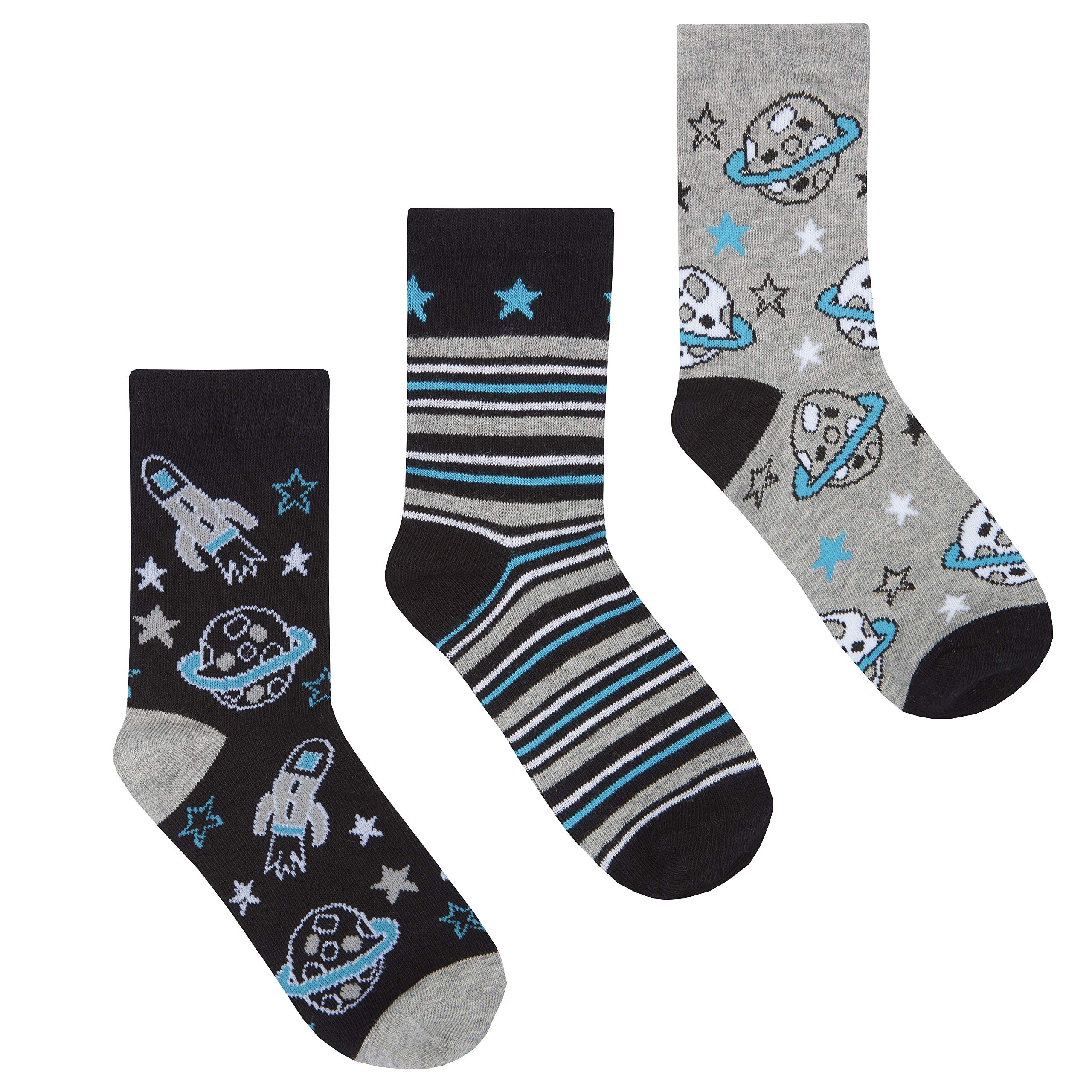 Boys Space Pk B 3 Pk Novelty Cotton Rich Socks (S = Uk 6.5-8.5, )
