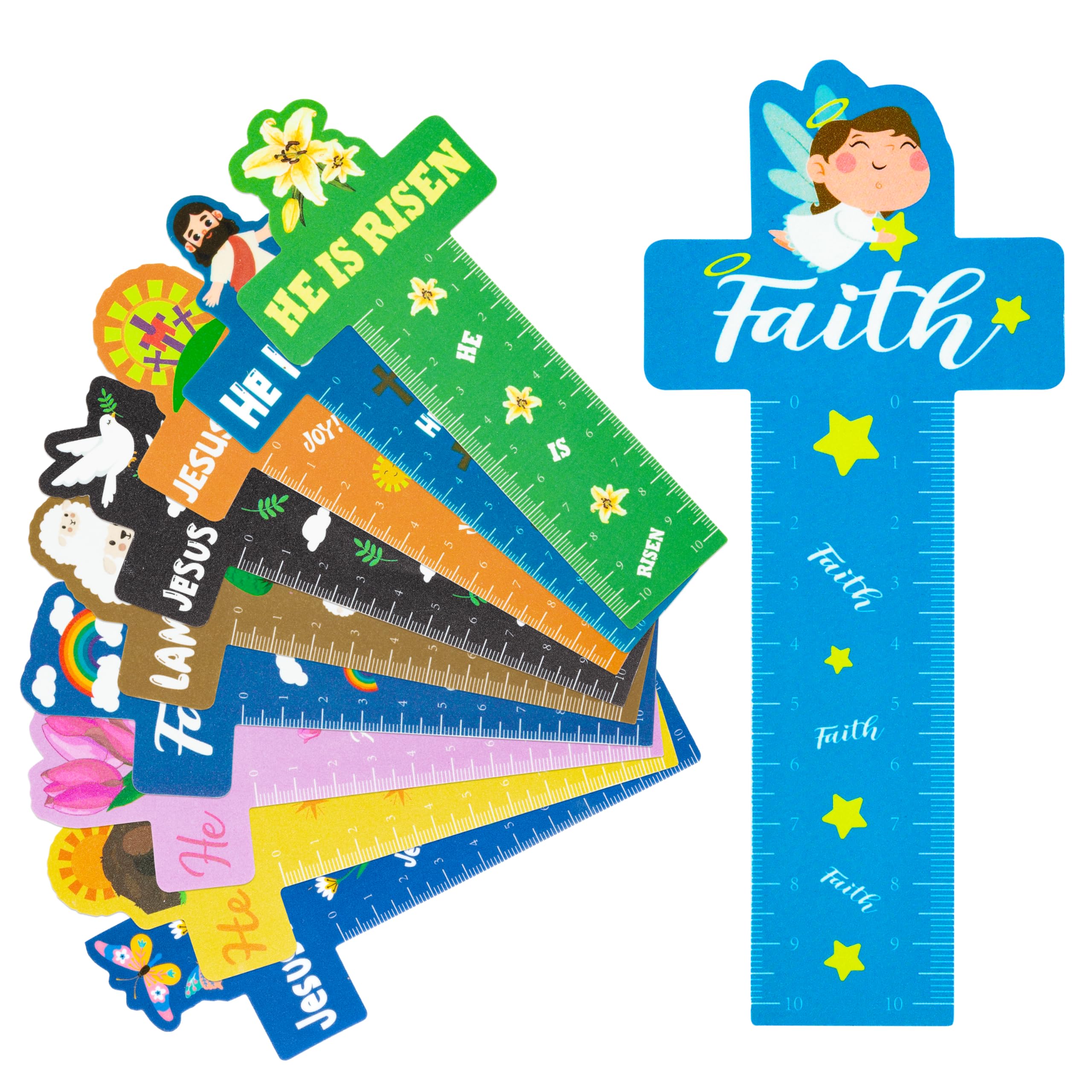 Haooryx 50Pcs Easter Cross Bookmark Rulers - Jesus Cross Measuring Ruler Bookmark He Is Risen Easter Party Favor Classroom Teacher Student Rewards Kids Birthday Goodie Bag Filler