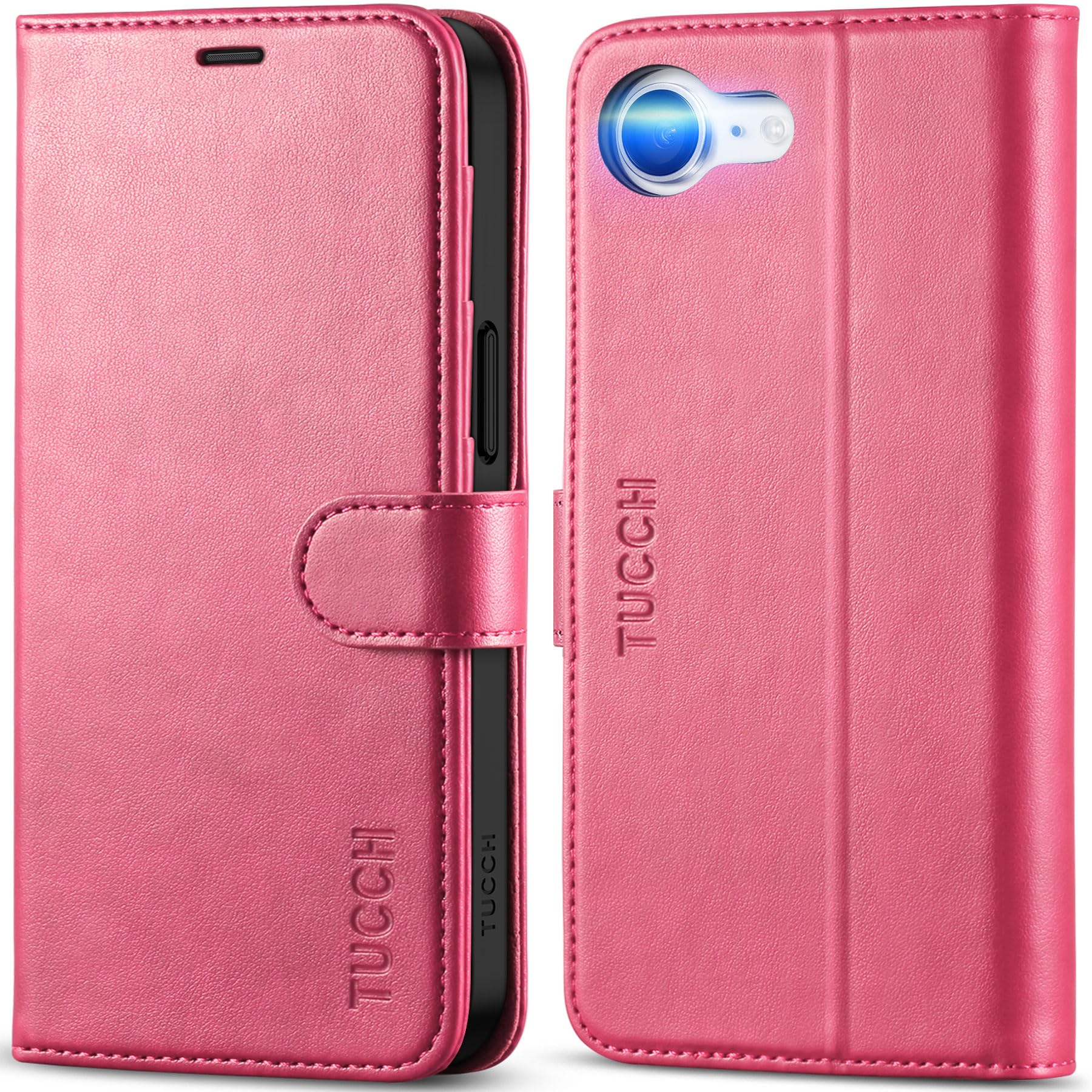 Photo 1 of TUCCH Wallet Case for iPhone 17e, Case for iPhone 16e, Kickstand PU Leather Magnetic Protective Flip Cover [RFID Blocking] [4 Card Slots] TPU Inner Shell Compatible with iPhone 17e/16e 6.1", Hot Pink