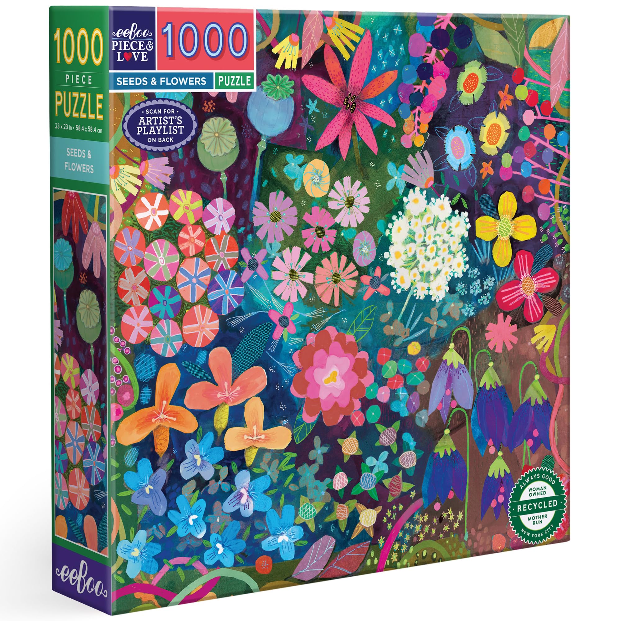 Eeboo - Puzzle 1000 Pieces Seeds and Flowers - Adult Puzzle 1000 Pieces Cardboard - Dimensions 58.5 cm x 58.5 cm