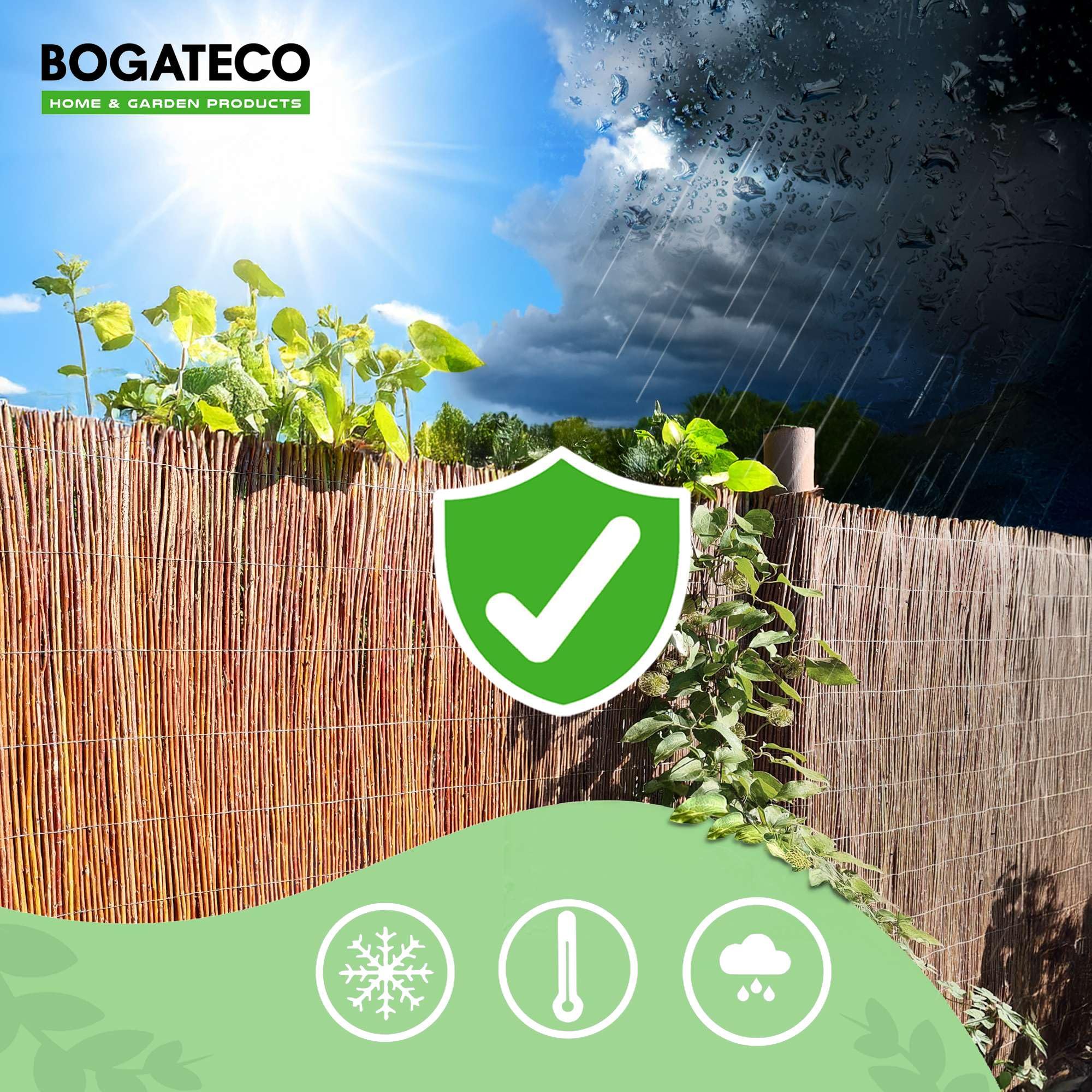 BOGATECO Weidenmatte Sichtschutz Zaun aus Holz |Gartenzaun 100 cm Hoch & 500 cm Lang | Perfekt Weidenzaun für den Garten, Balkon und Terrasse natürlicher Sichtschutzzaun