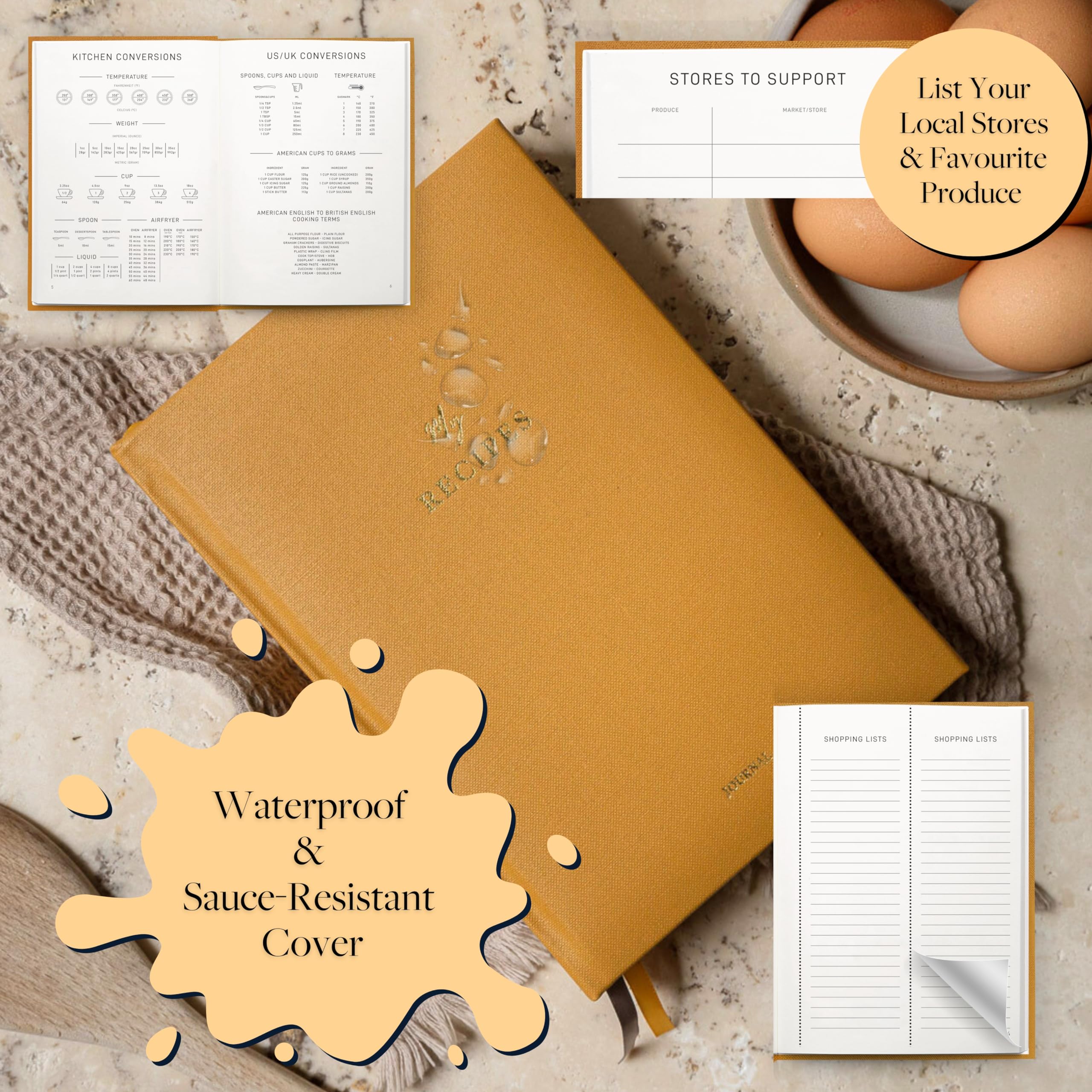 Scribble & Dot® Recipe Book for Own 100 Recipes, Mustard Yellow - Image 4
