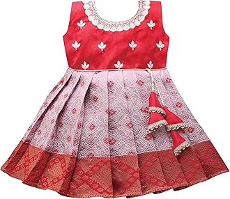 PW PLATYPUS WORLDSouth Indian Traditional Embroidery Pattu Pavadai Jacquard Silk Frock Dress