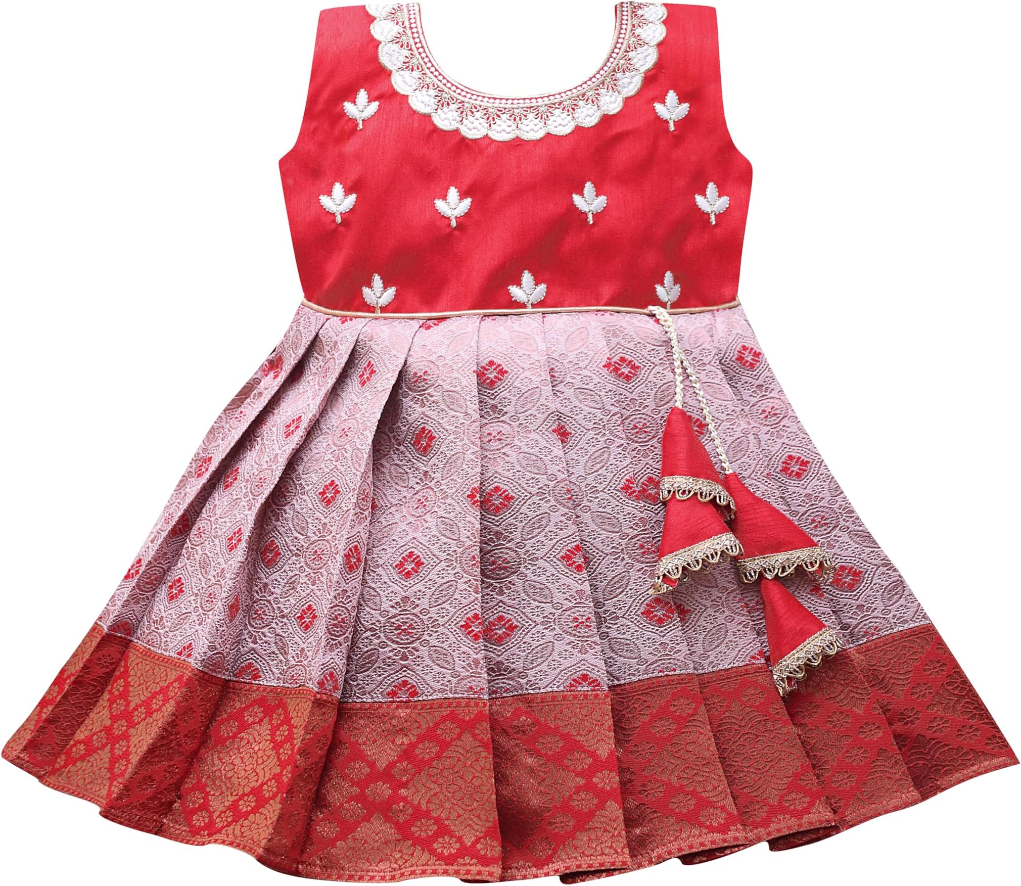 PW PLATYPUS WORLDSouth Indian Traditional Embroidery Pattu Pavadai Jacquard Silk Frock Dress