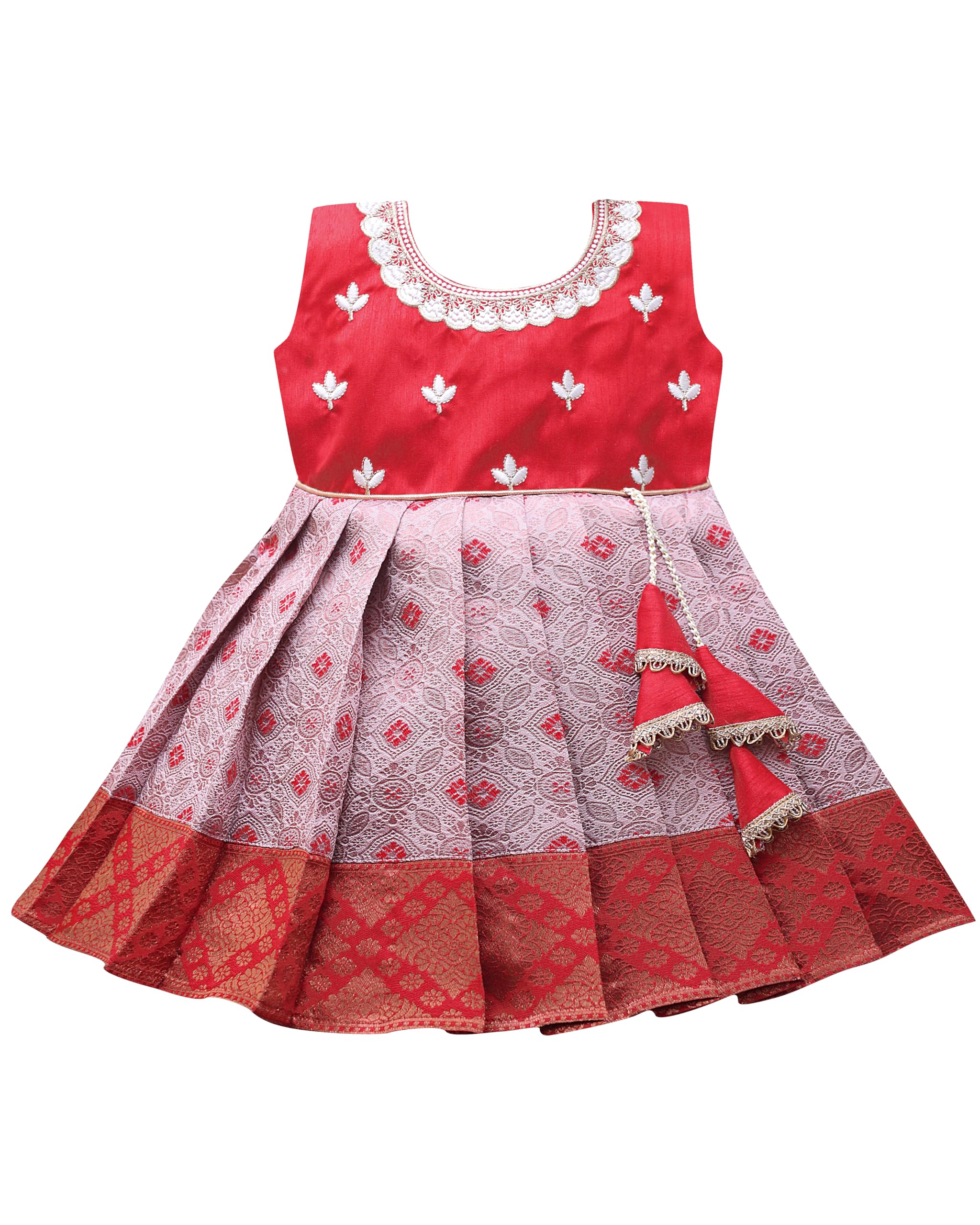 PW PLATYPUS WORLD South Indian Traditional Embroidery Pattu Pavadai Jacquard Silk Frock Dress