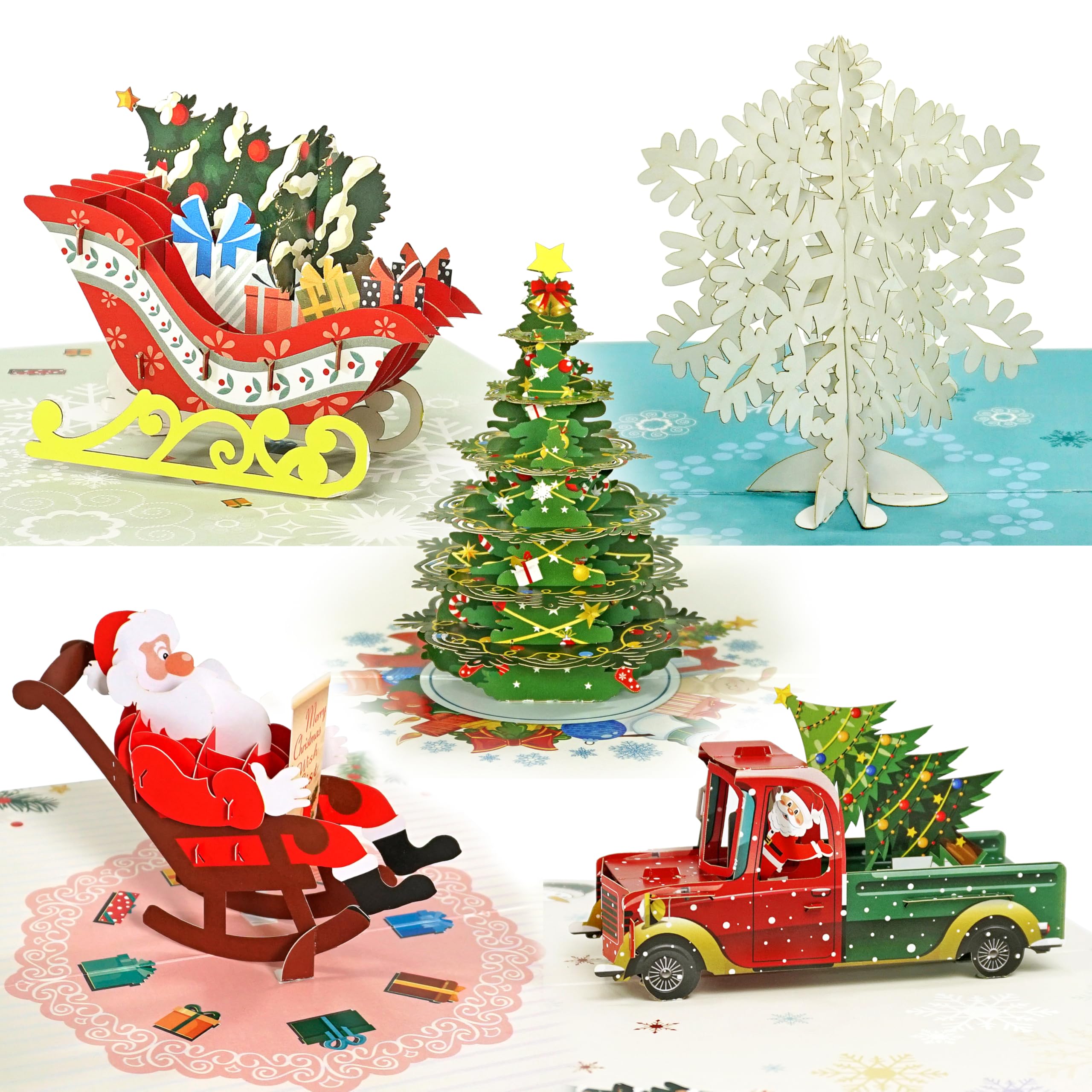 CUTPOPUP Pack 5 Merry Christmas Cards 2025, Pop Up Christmas Cards w Envelope, 3D Xmas Card