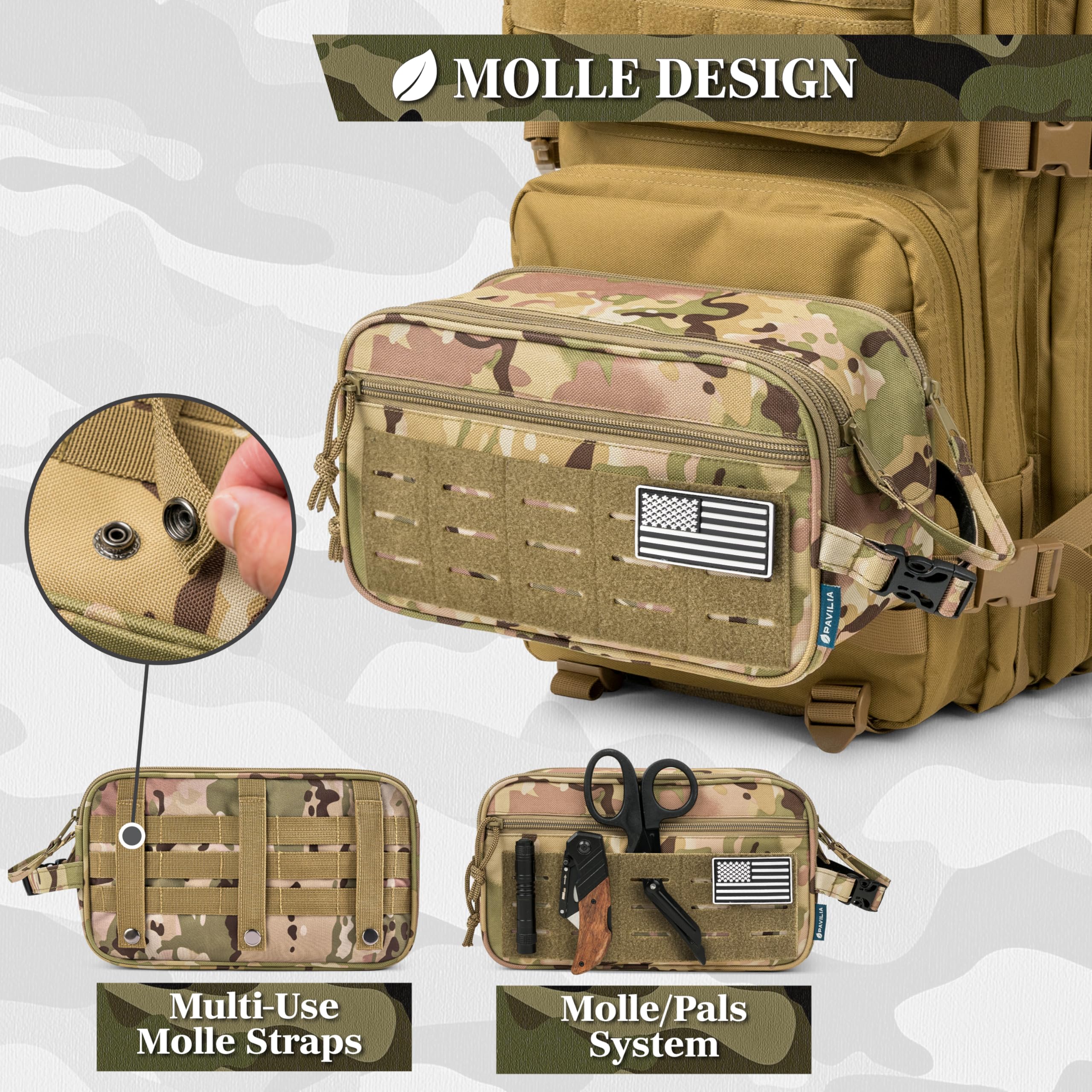 PAVILIA Taktischer Kulturbeutel für Herren, Hygiene-Reisetasche, Militär-Dopp-Kit, wasserabweisend, Molle-Tasche, für Herren, für Rasur, Pflege, Badezimmer, Dusche, Toilettenartikel, kleiner Organizer