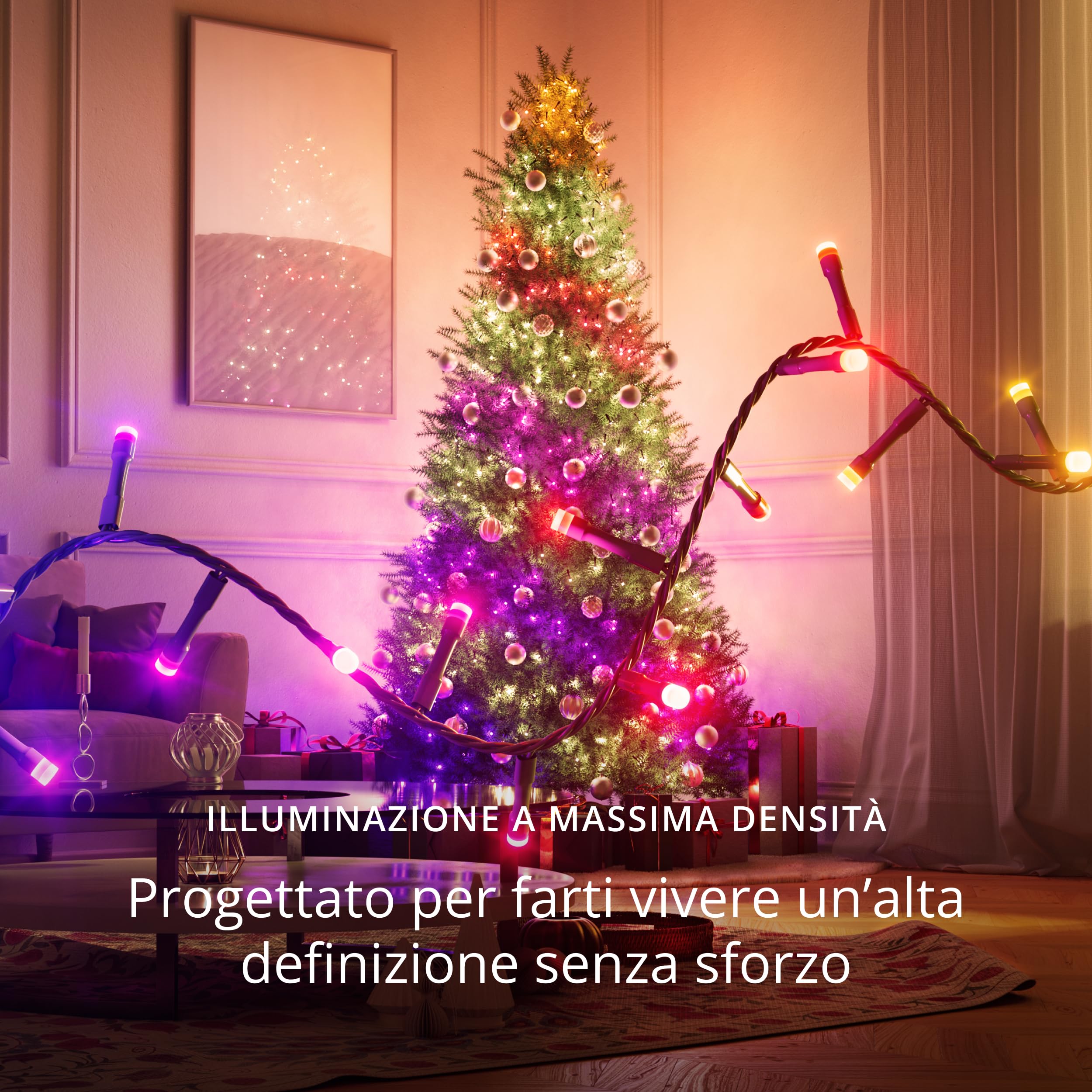 Twinkly Strings HD – 500 RBG + Warm White LEDs, 27.5 Meters, Green Wire, Indoor/Outdoor Lighting Decoration