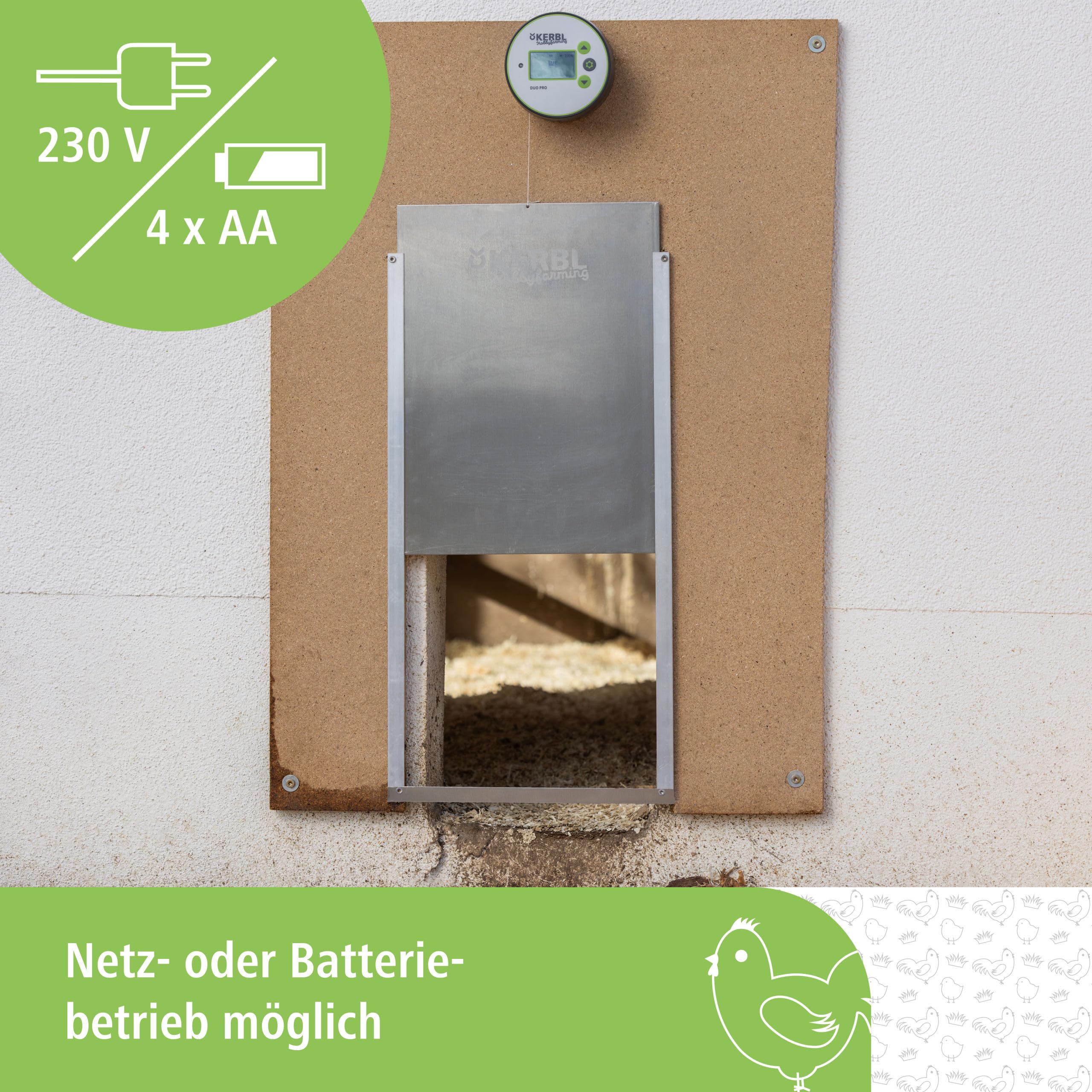 Kerbl Hobbyfarming Steuerung Duo Pro, Hühnerklappe, Hühnertür, Kunststoff, Licht- und Zeitsteuerung, Netz- und Batteriebetrieb