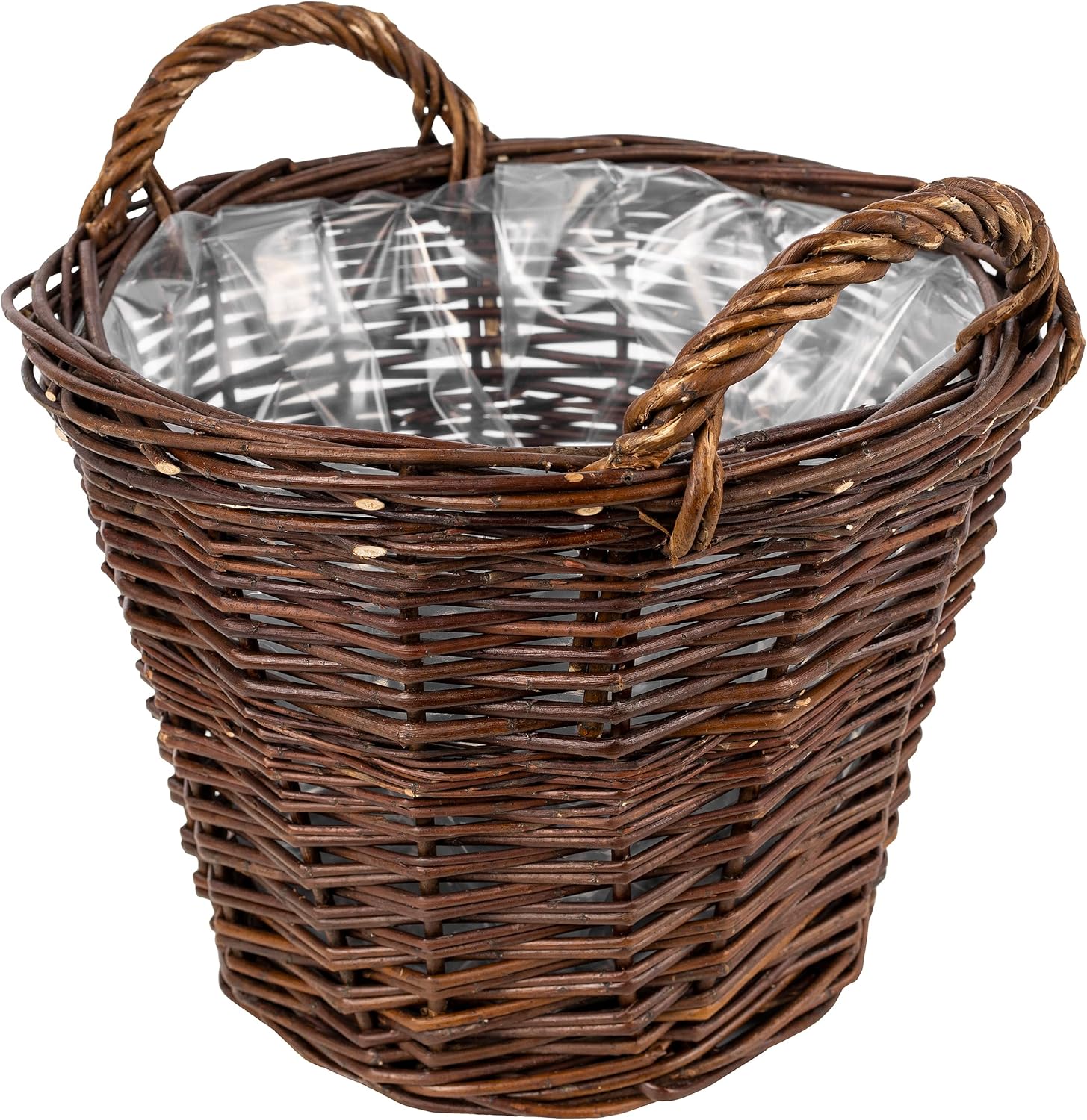 Creative Home Wicker Basket Flower Pot with Foil & Handles | 11.81 x 11.81 x 11.81 in (+/- 0.78in) | Dark Brown Plant Pot Storage | Hand-Woven Pot Cover Holder for Garden Balcony | Natural Color