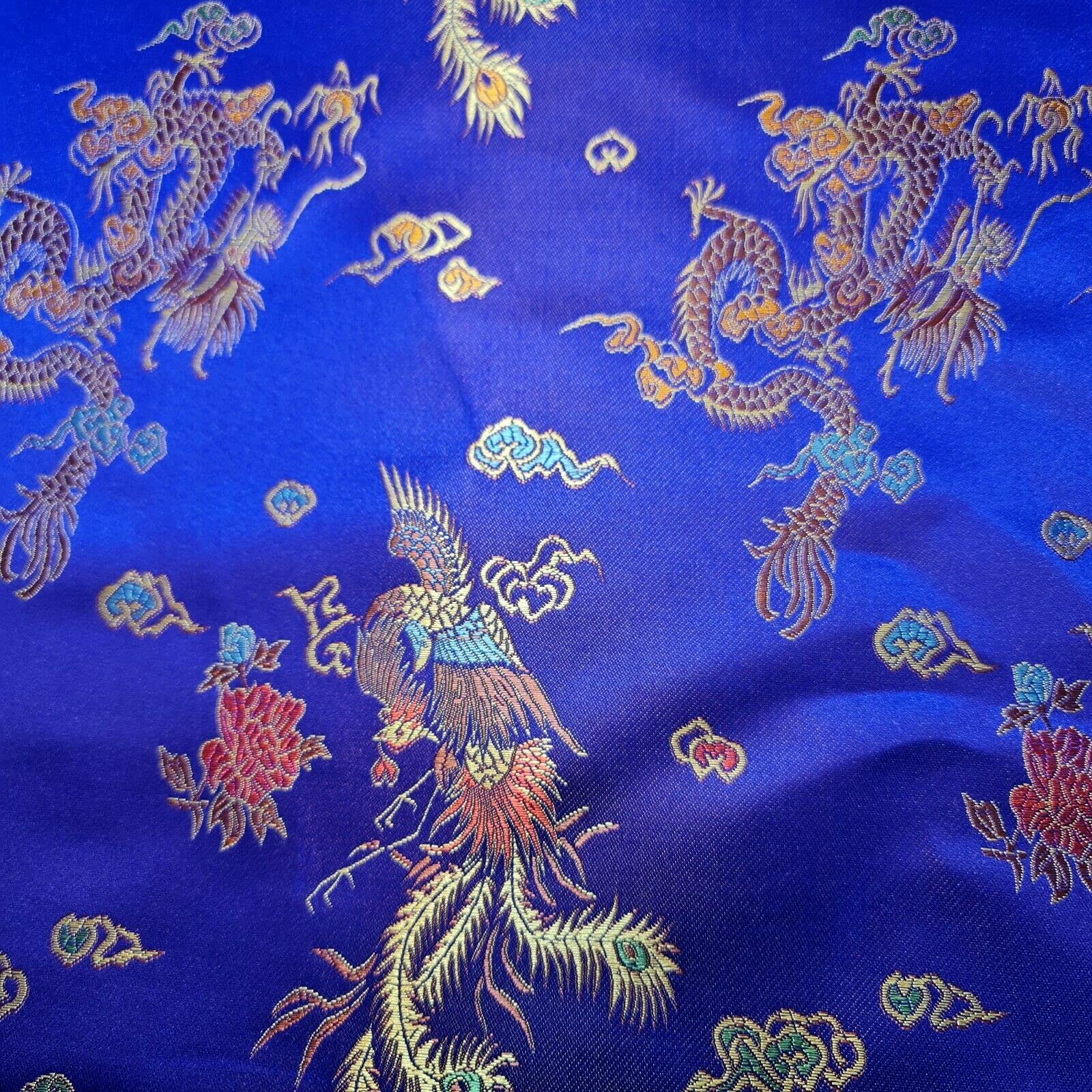 Tissu Brocart Satiné Jacquard Doré Motif Dragon Chinois - Pour Robe Qipao, Kimono, Décoration