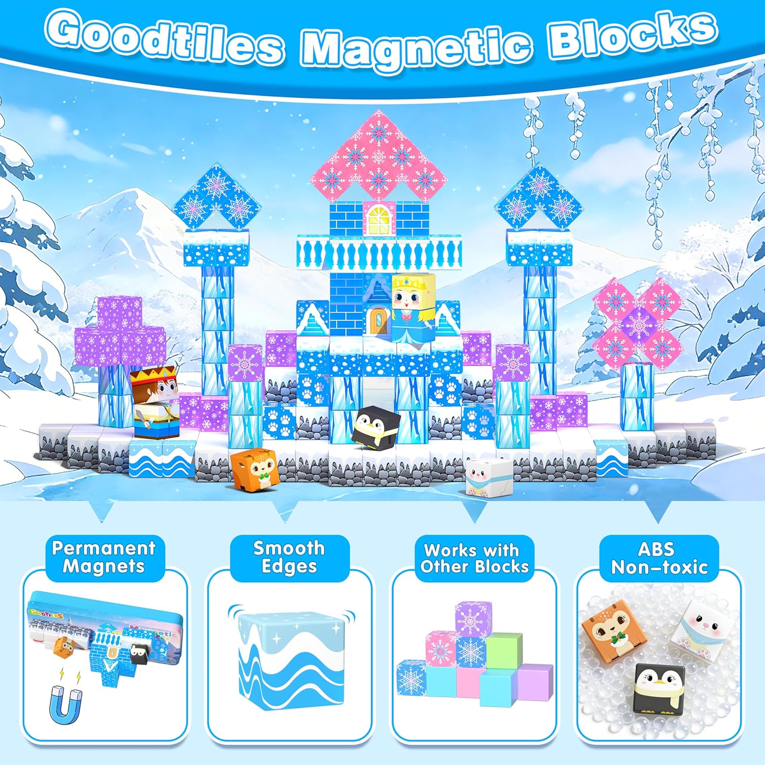 Mini Magnetic Blocks, Ice Magnet Building Travel Outdoors Toys with Portable Tin, STEM Educational Toys for Toddlers, Birthday for Kids Ages 3-8 Boys Girls