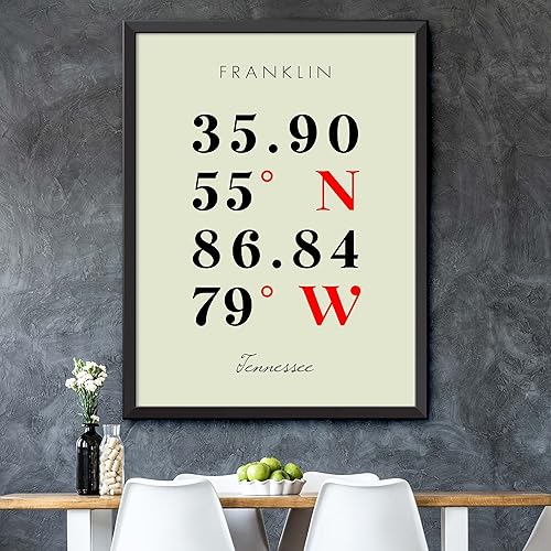 Miniatura 5 de Mapa de Franklin, Tennessee, Coordenadas Multilíneas de Colores (12x16)