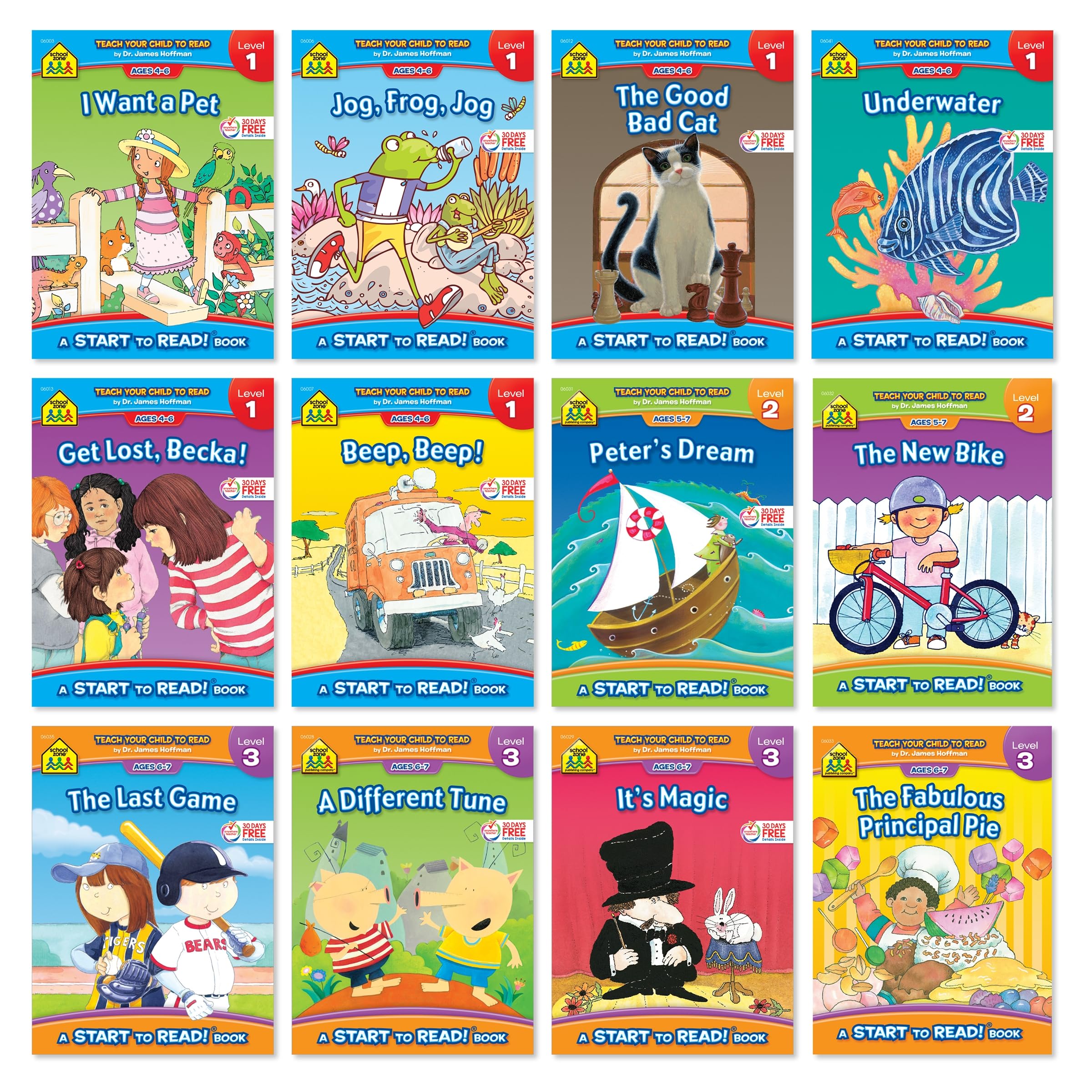School Zone Start to Read! 15-Book Set - Progressive Reading Levels 1, 2 and 3: 240 Pages, Preschool, Kindergarten, 1st Grade, 2nd Grade, Beginning Readers, Ages 4-7 (Start to Read! Book Series)