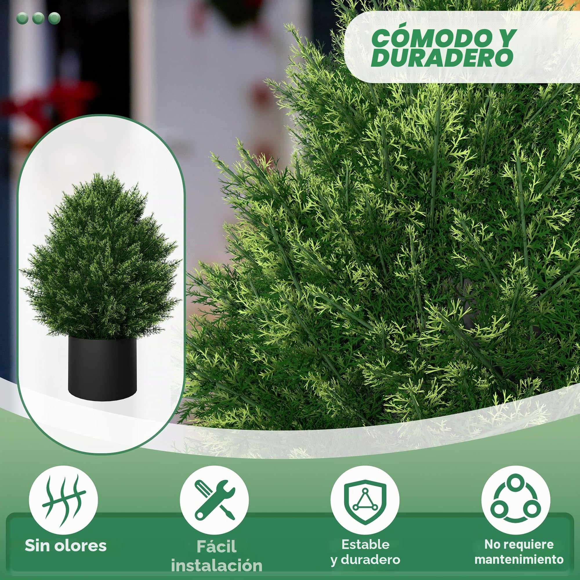 UISEBRT 2 plantas artificiales de 60 cm, con protección UV en maceta, planta decorativa con aspecto natural para casa, balcón, terraza, interior y exterior, pequeño ciprés