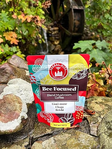 Miniatura 5 de Café de hongos de Herbal Hive Bee Focused incluye adaptógenos Reishi, melena de león y superalimento Chaga de bajo ácido instantáneo 30 porciones