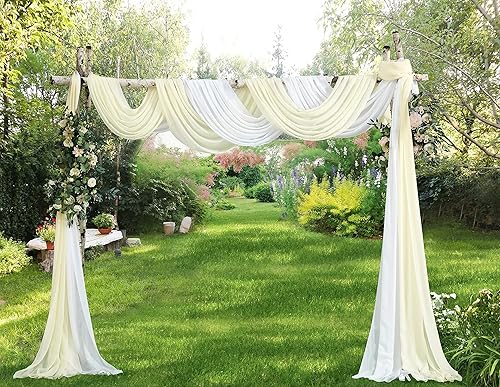 Miniatura 4 de Warm Home Designs Par de 2 cortinas de cama con toldo de gasa blanco y marfil. Cortinas de toldo de cama de 35 x 288 pulgadas para cama matrimonial,