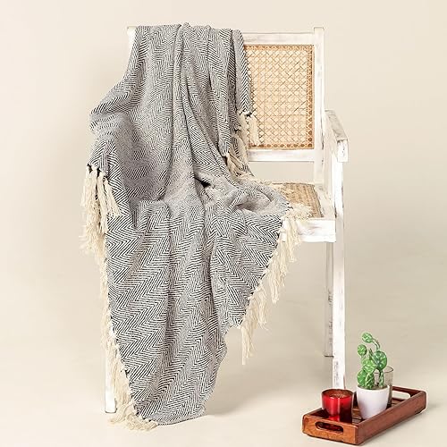 THE ART BOX Manta de rayas cheurón para sofá y sofá, de algodón suave, reversible, estilo granja, estilo bohemio, indio, decorativa, para sillón,